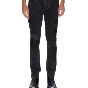 Mens Van Winkle Led Black Rockstar Repair Skinny Denim Jeans