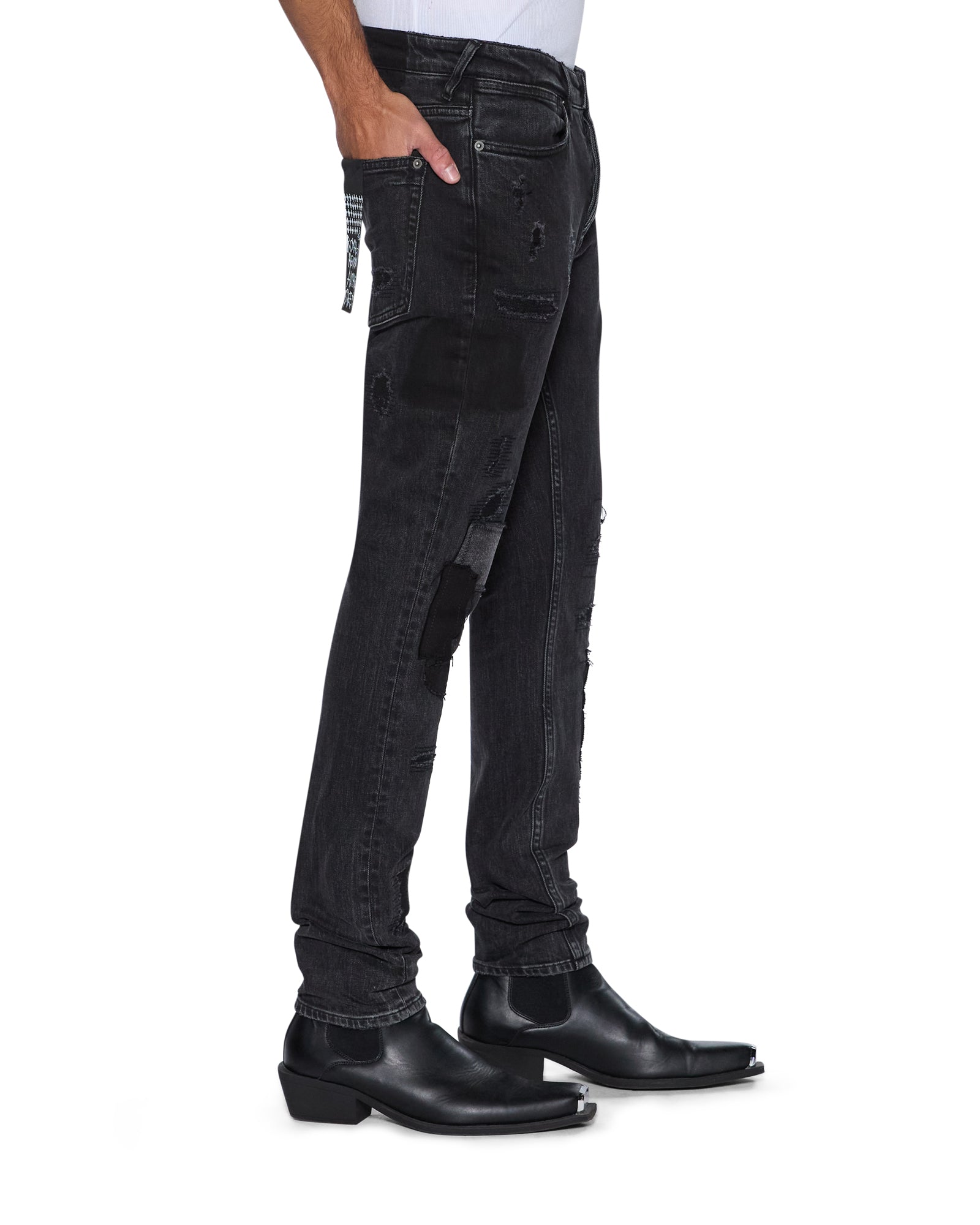 Mens Van Winkle Led Black Rockstar Repair Skinny Denim Jeans - Image 2