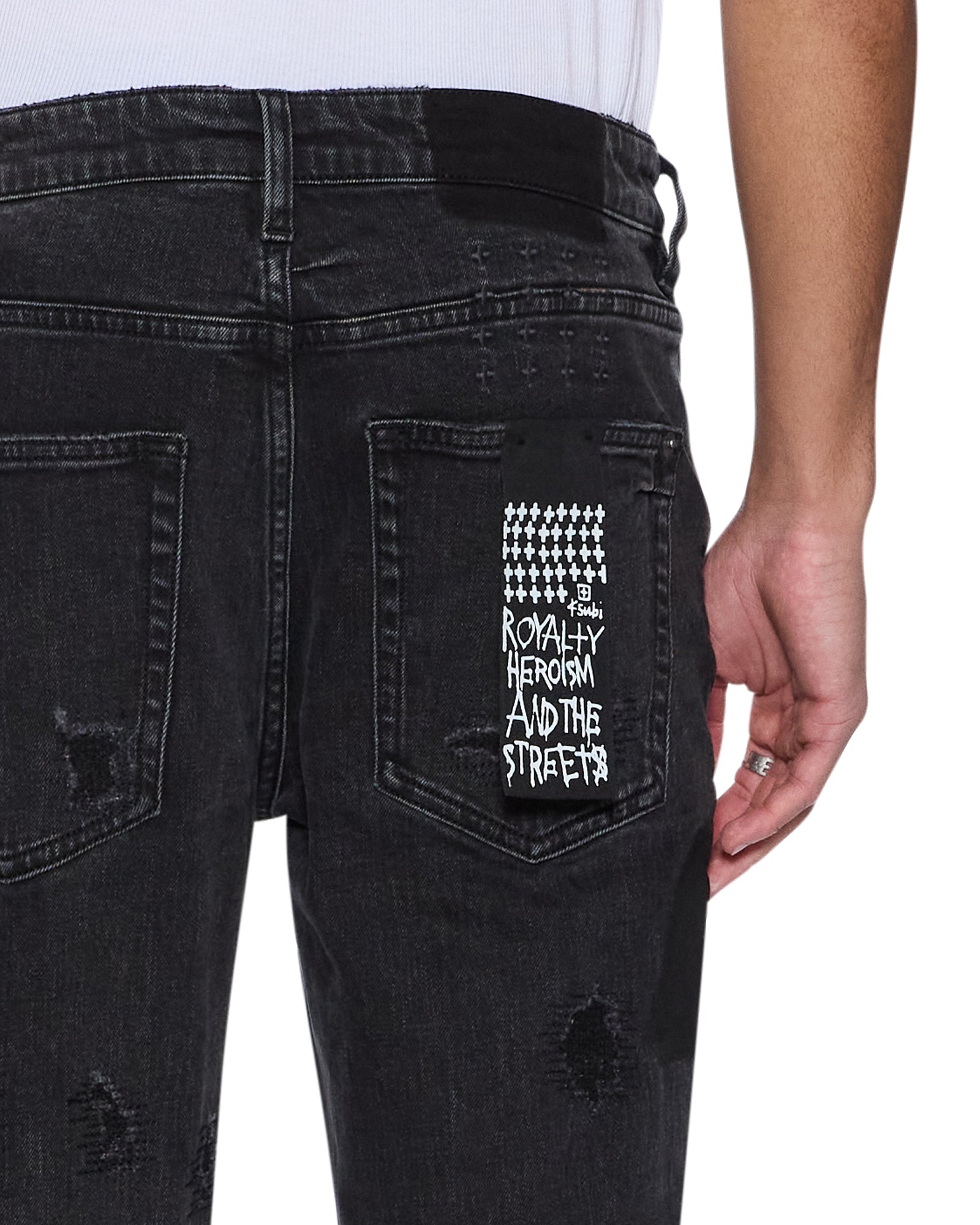 Mens Van Winkle Led Black Rockstar Repair Skinny Denim Jeans - Image 3