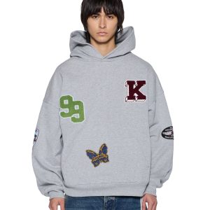 Mens Patched Ekcess Hoodie Grey Marle Fleece