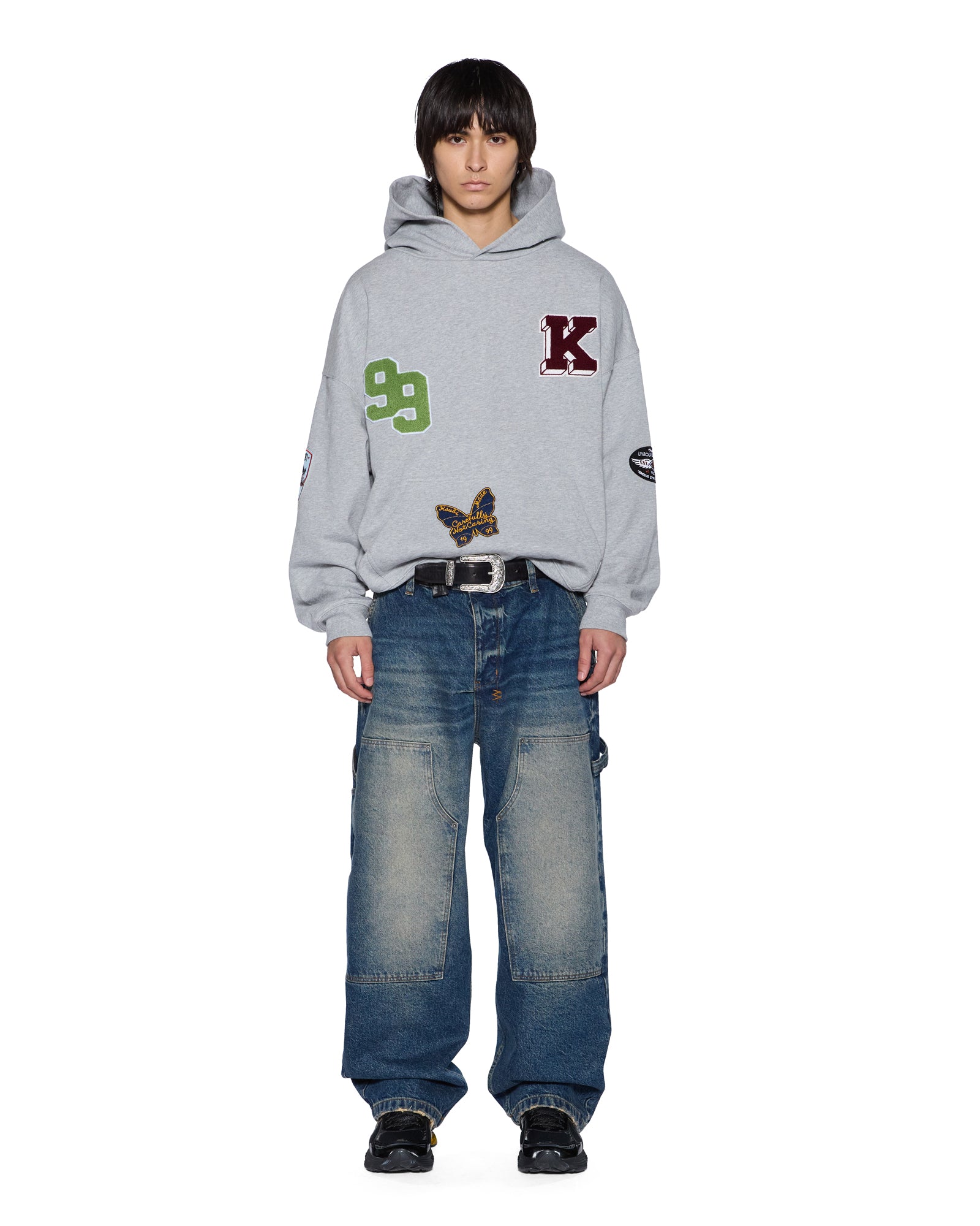 Mens Patched Ekcess Hoodie Grey Marle Fleece - Image 2