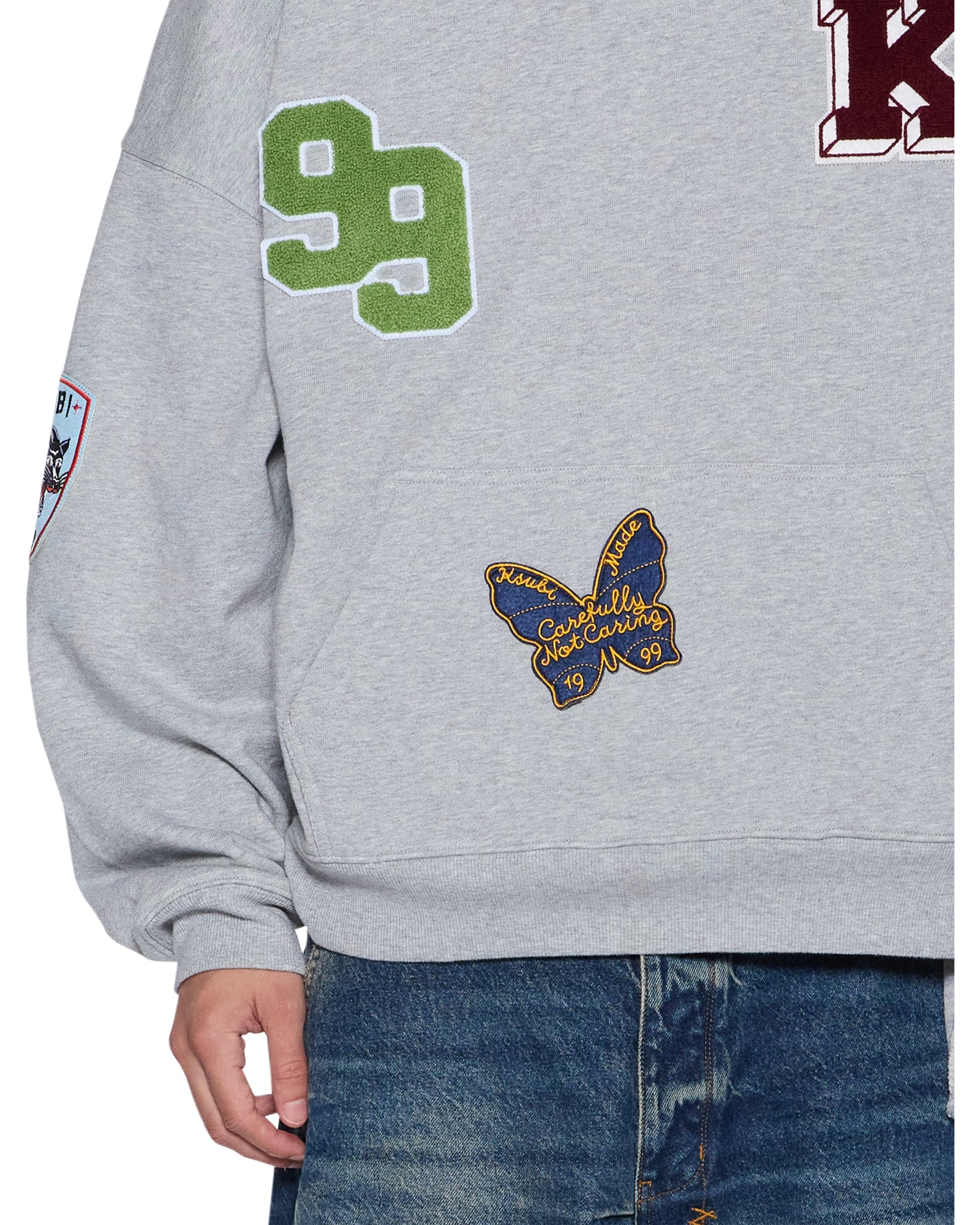 Mens Patched Ekcess Hoodie Grey Marle Fleece - Image 3