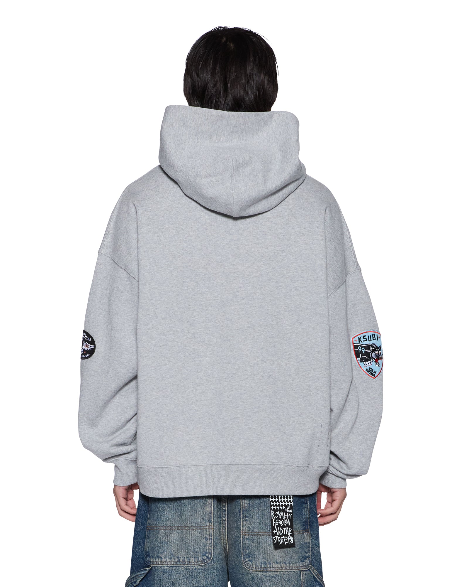 Mens Patched Ekcess Hoodie Grey Marle Fleece - Image 4