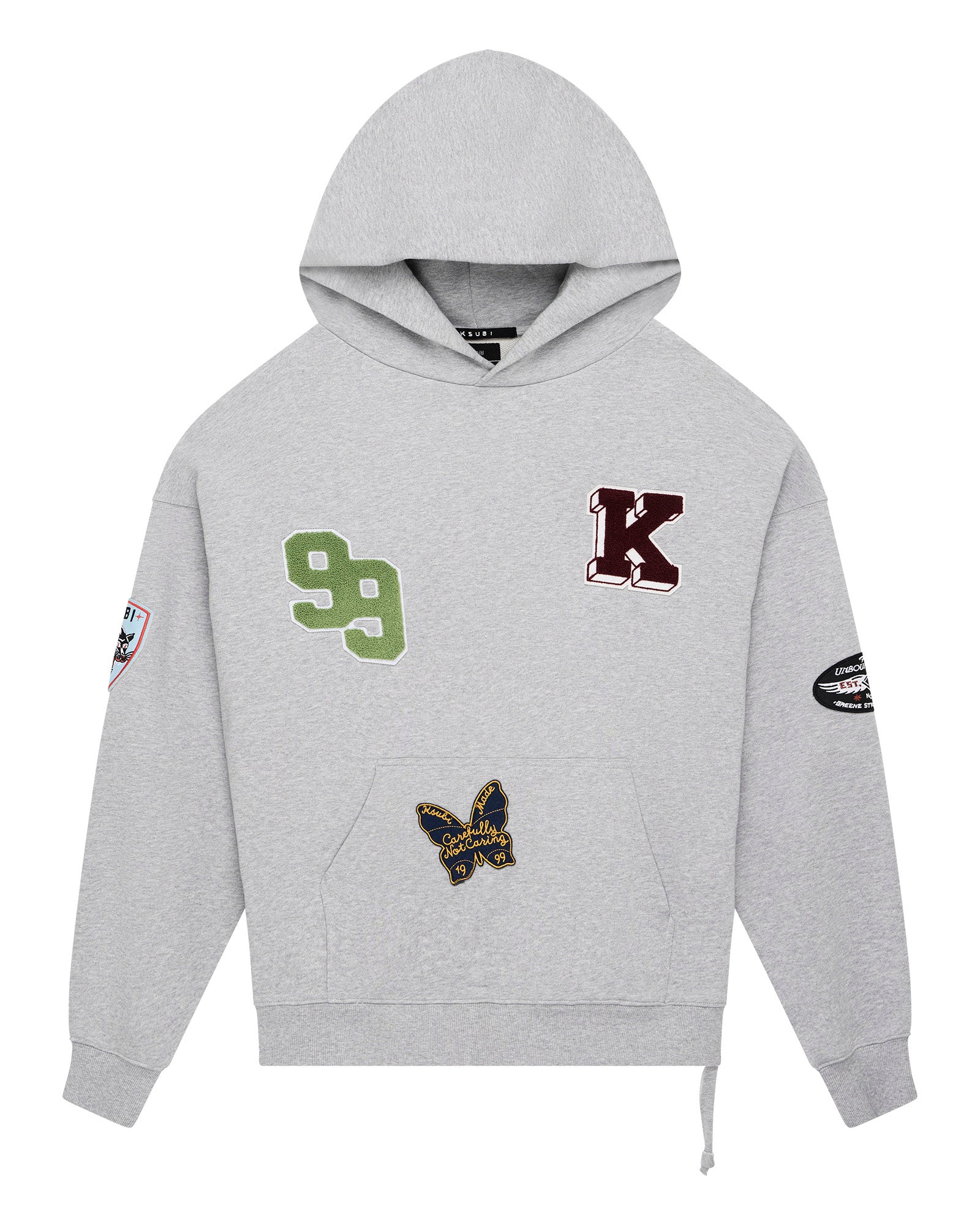 Mens Patched Ekcess Hoodie Grey Marle Fleece - Image 5