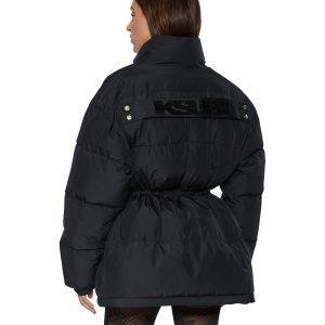 Womens Cinched Puffer Black Jackets