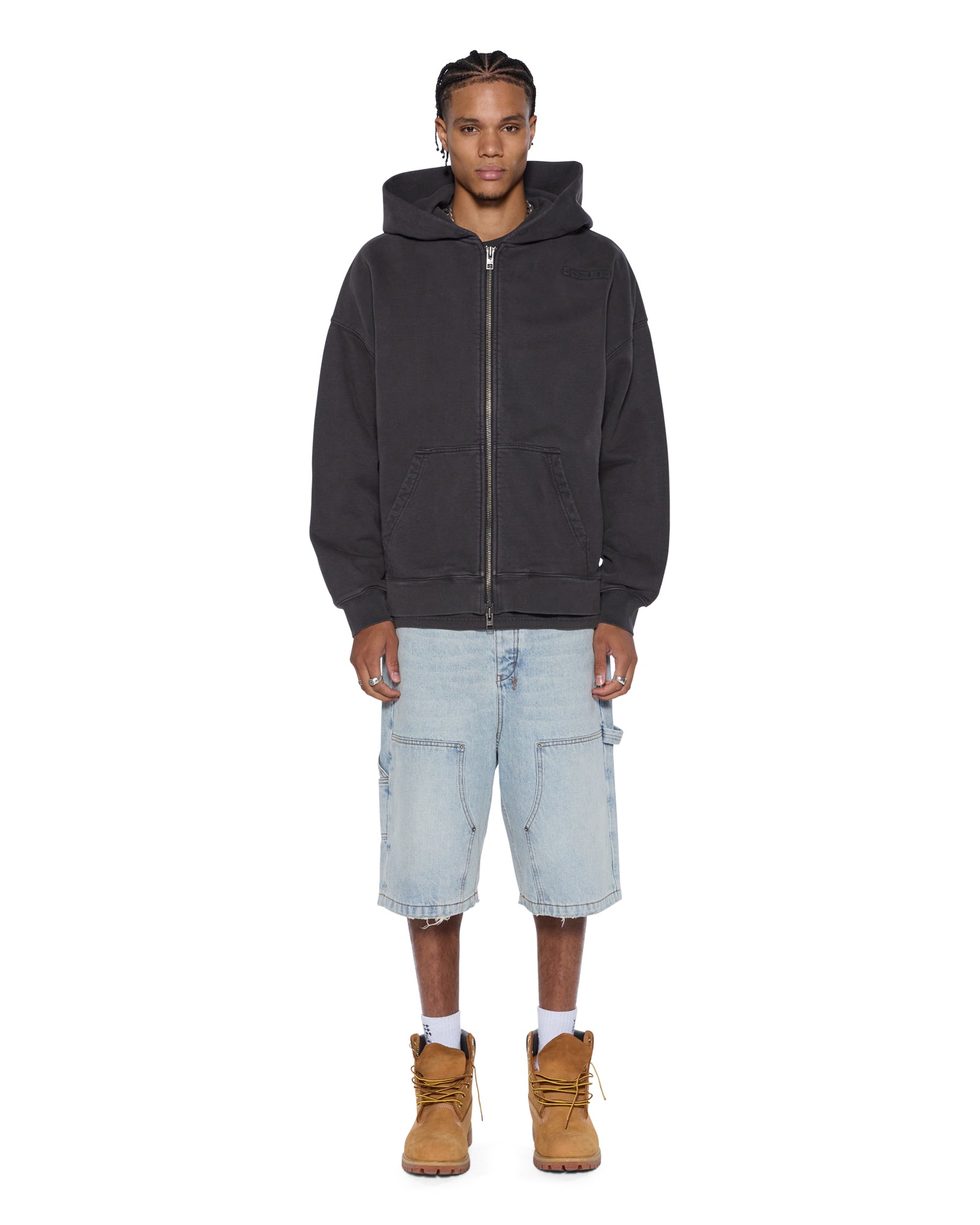 Mens Intruder Ekcess Hoodie Faded Black Fleece - Image 2