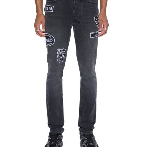 Mens Van Winkle Roadhouse Black Patched Skinny Denim Jeans