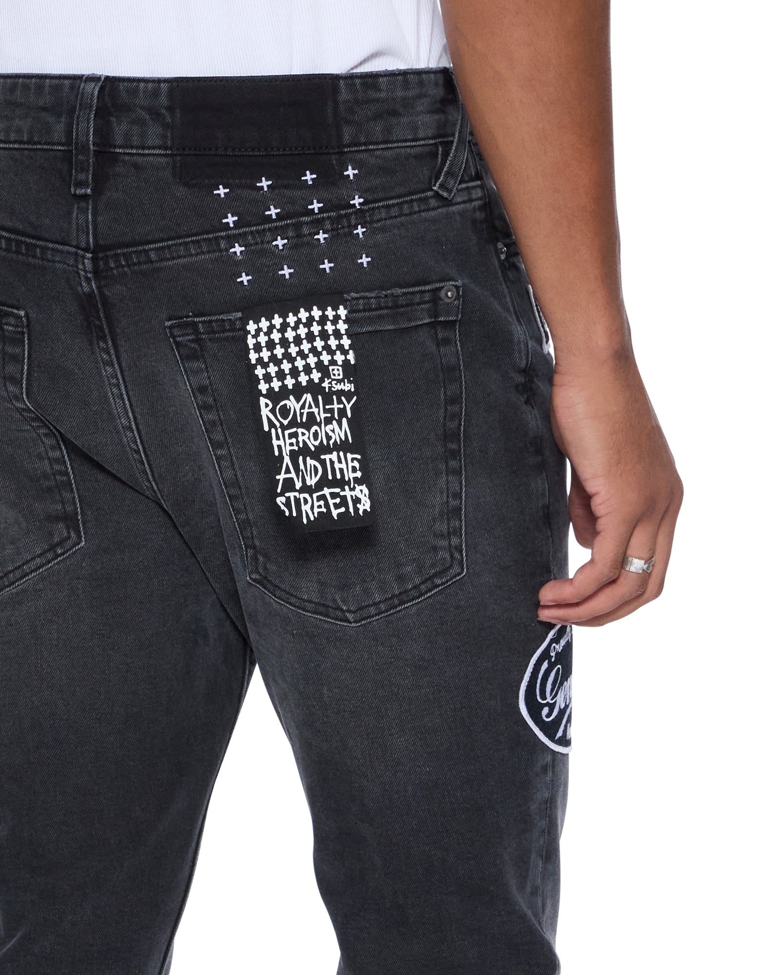 Mens Van Winkle Roadhouse Black Patched Skinny Denim Jeans - Image 4