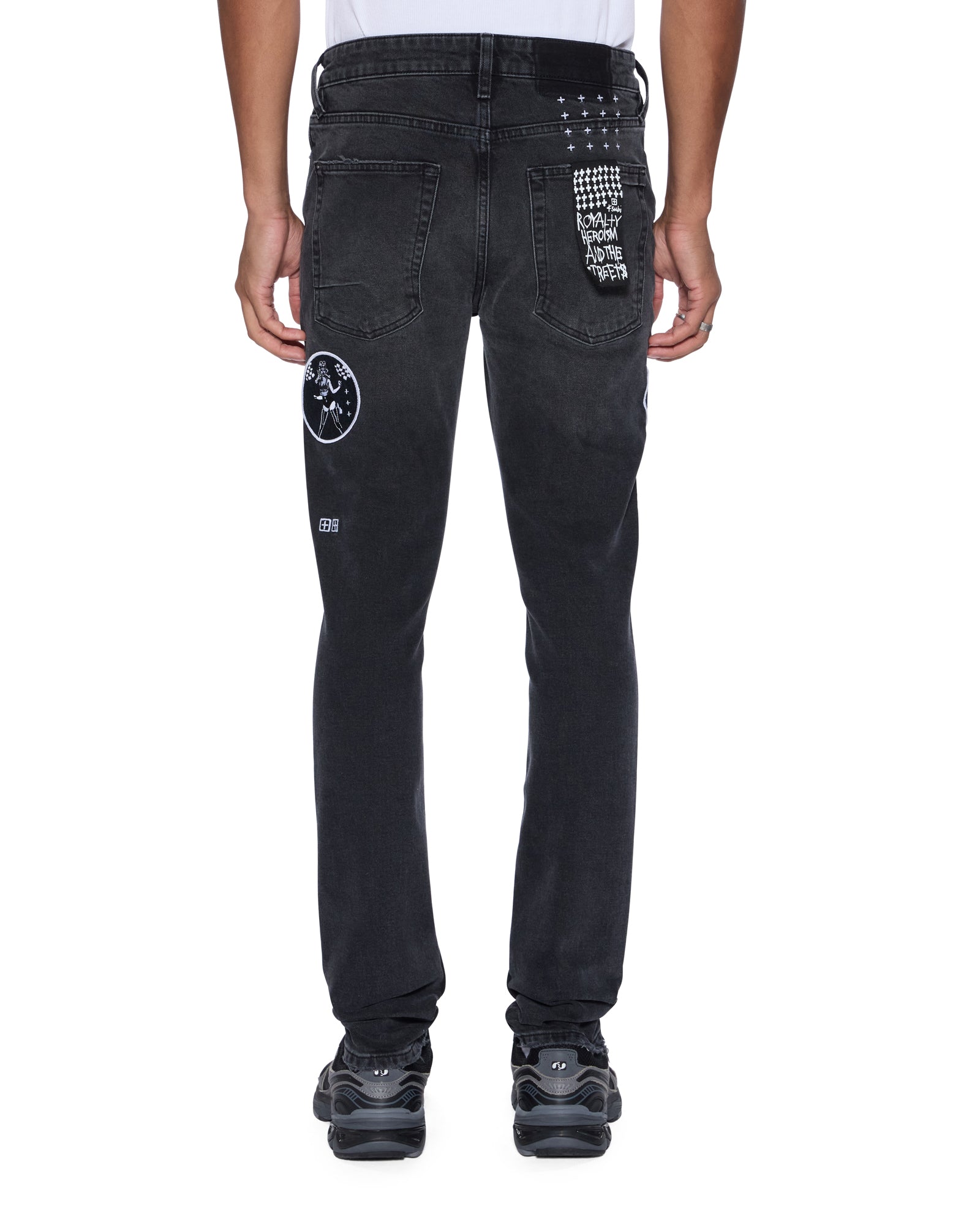 Mens Van Winkle Roadhouse Black Patched Skinny Denim Jeans - Image 5