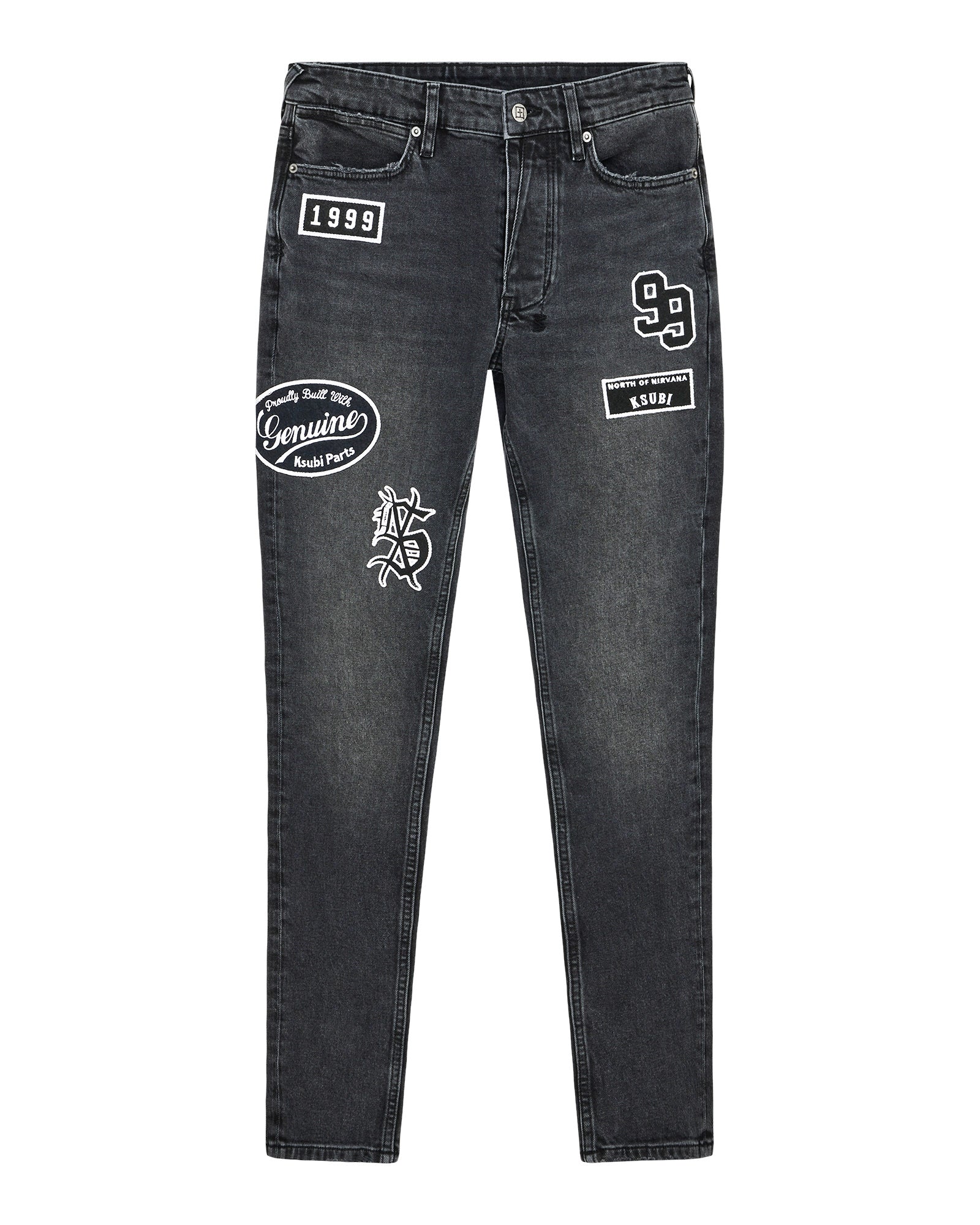 Mens Van Winkle Roadhouse Black Patched Skinny Denim Jeans - Image 6