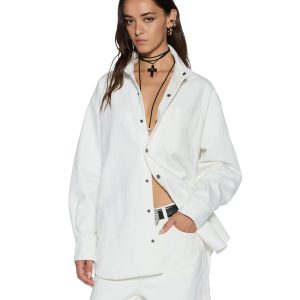 Womens Oversized Ls Shirt Ecru Shirts