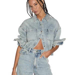 Cutaway Long Sleeve Shirt Worn - Blue Denim