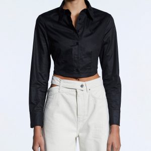 Womens Tucked Crop Shirt Black Shirts