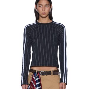 Womens Porter Ls Top Black Pinstripe Fashion Tops