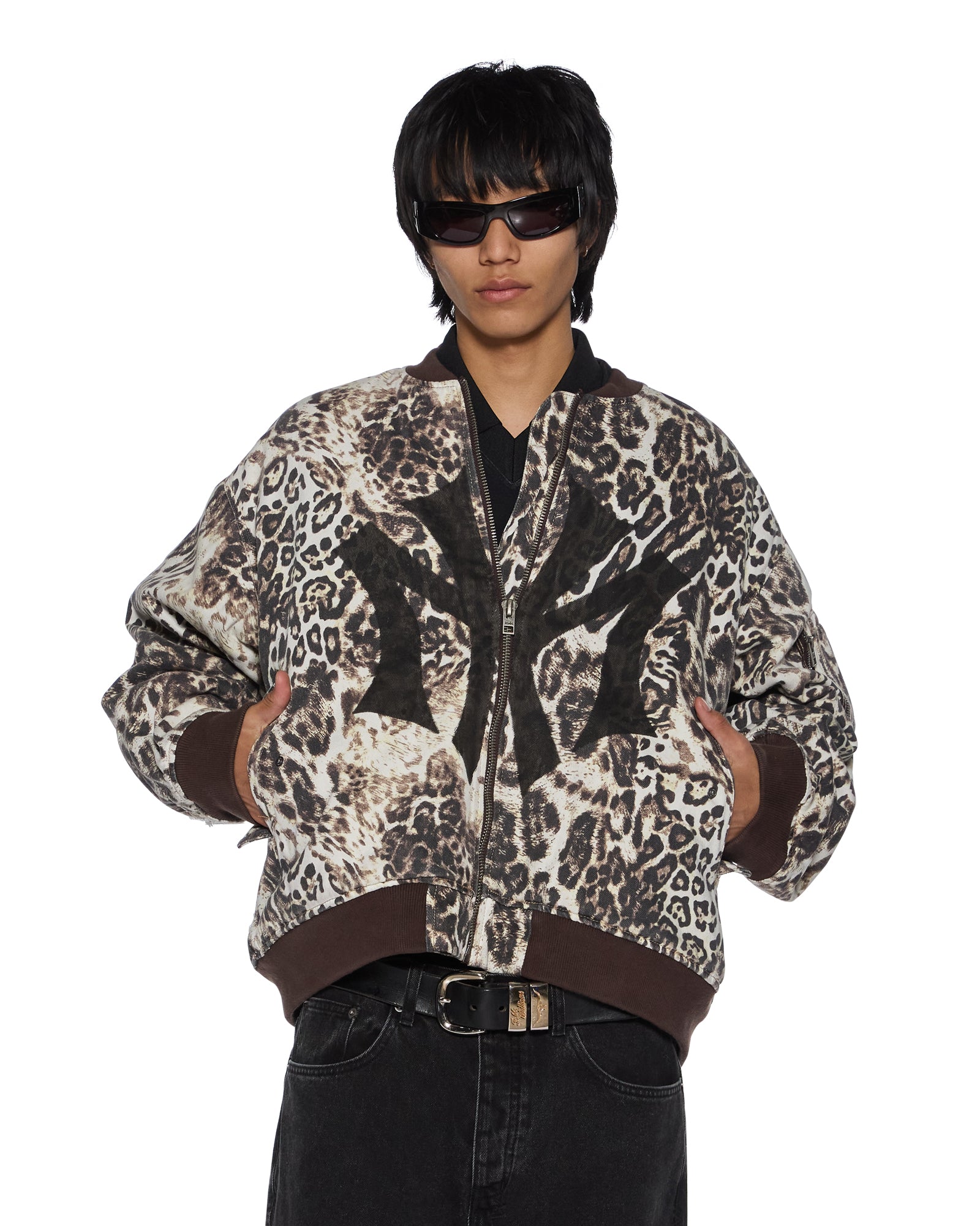 Womens Mowalola Bomber Cheetah Trashed Jackets - Image 4
