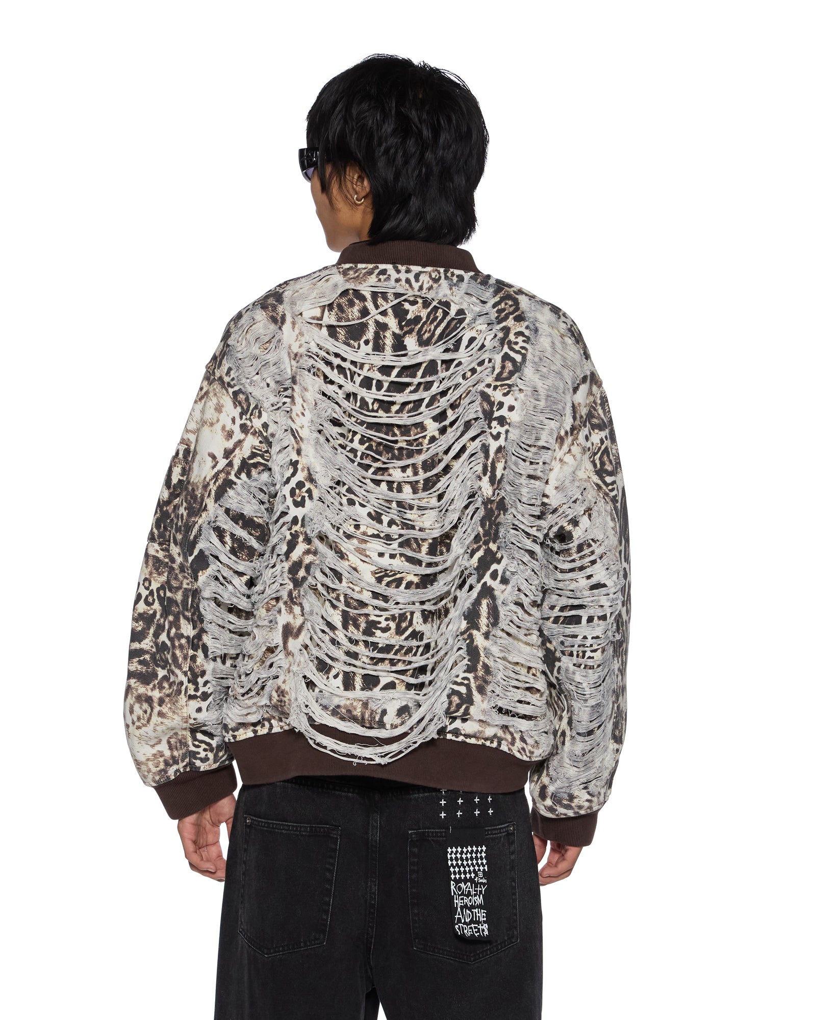 Womens Mowalola Bomber Cheetah Trashed Jackets - Image 5