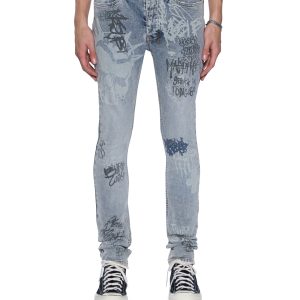 Mens Van Winkle Rogue Blue Graffiti Skinny Denim Jeans