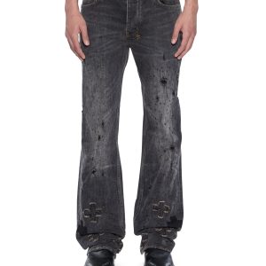 Mens Bronko Asher Black Shotgun Bootcut Denim Jeans