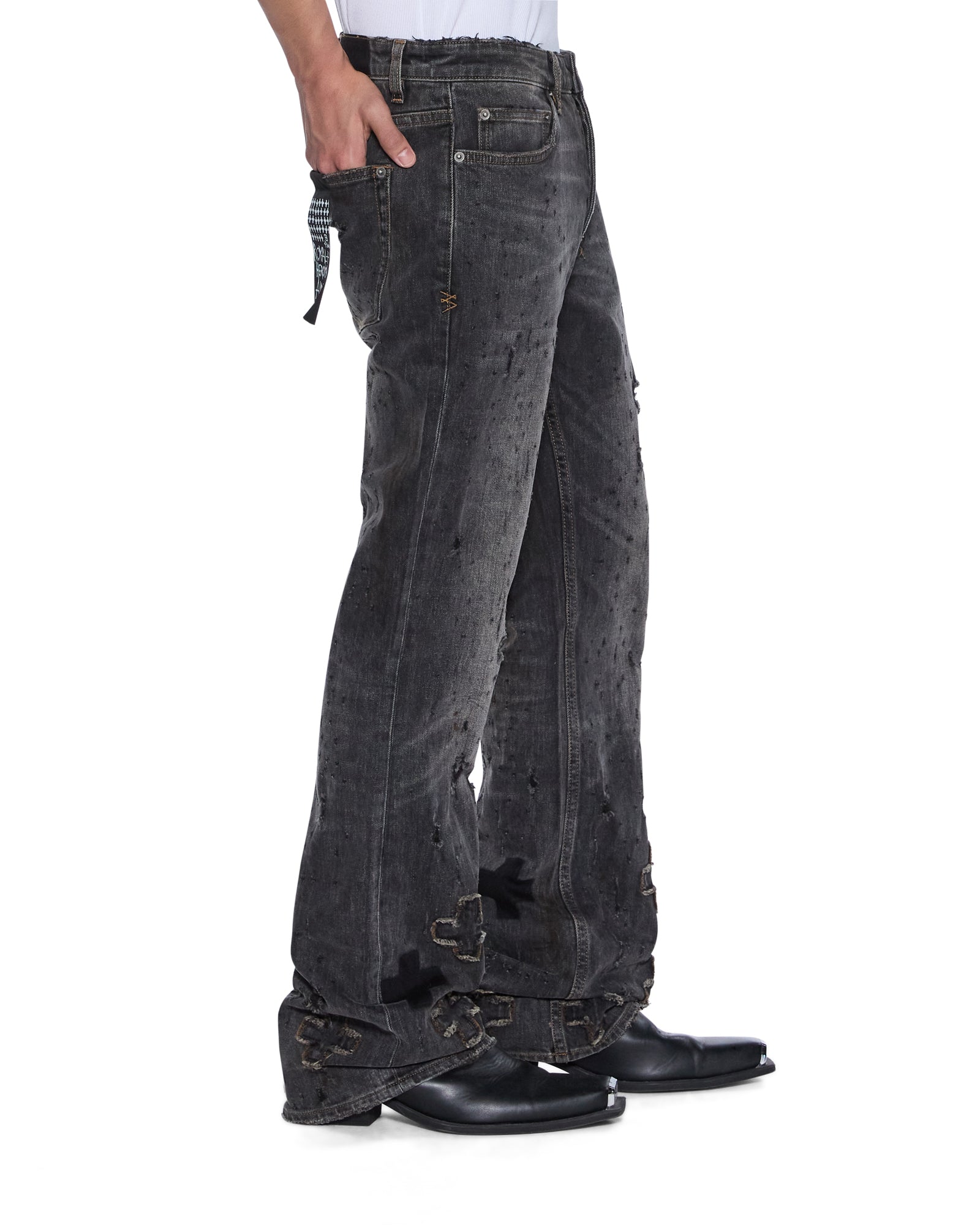 Mens Bronko Asher Black Shotgun Bootcut Denim Jeans - Image 2