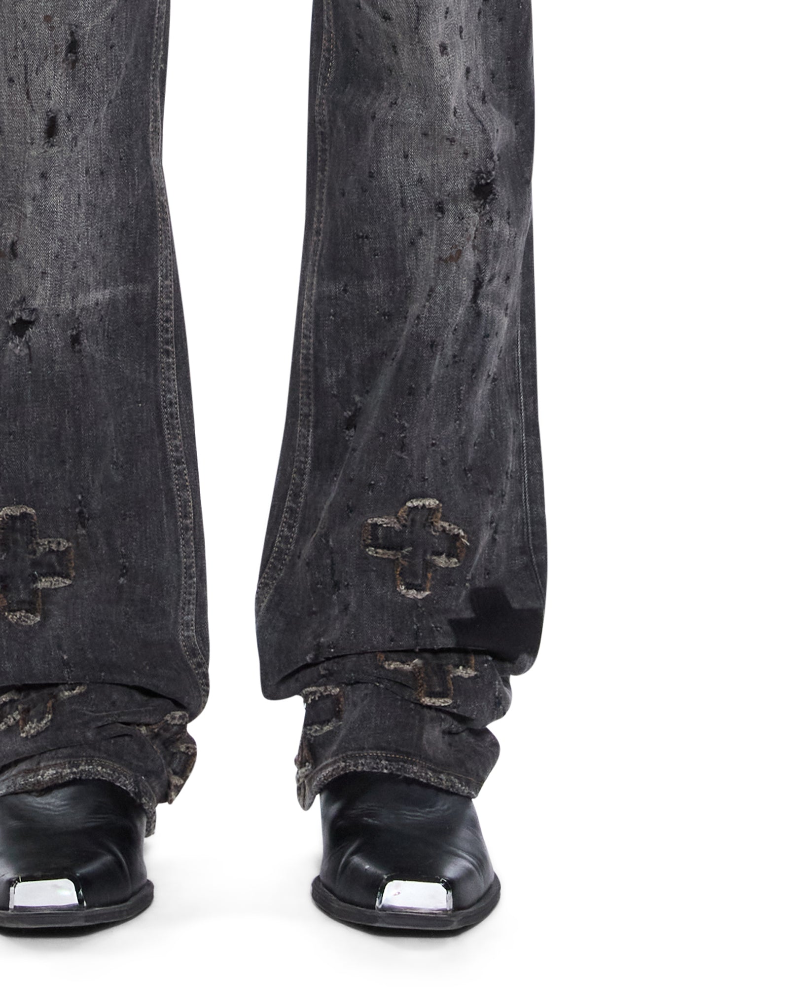 Mens Bronko Asher Black Shotgun Bootcut Denim Jeans - Image 3