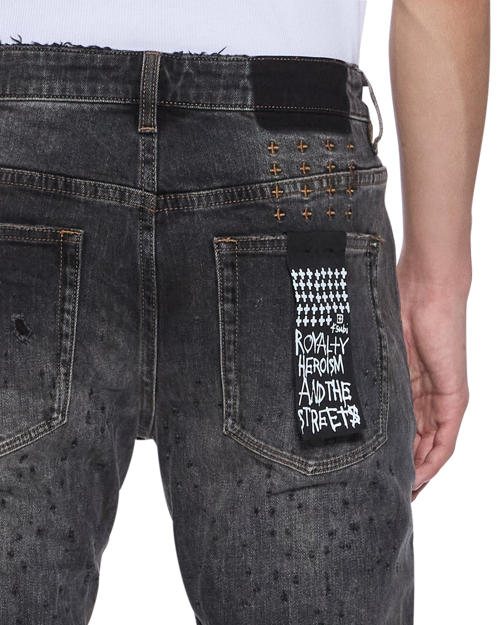 Mens Bronko Asher Black Shotgun Bootcut Denim Jeans - Image 4
