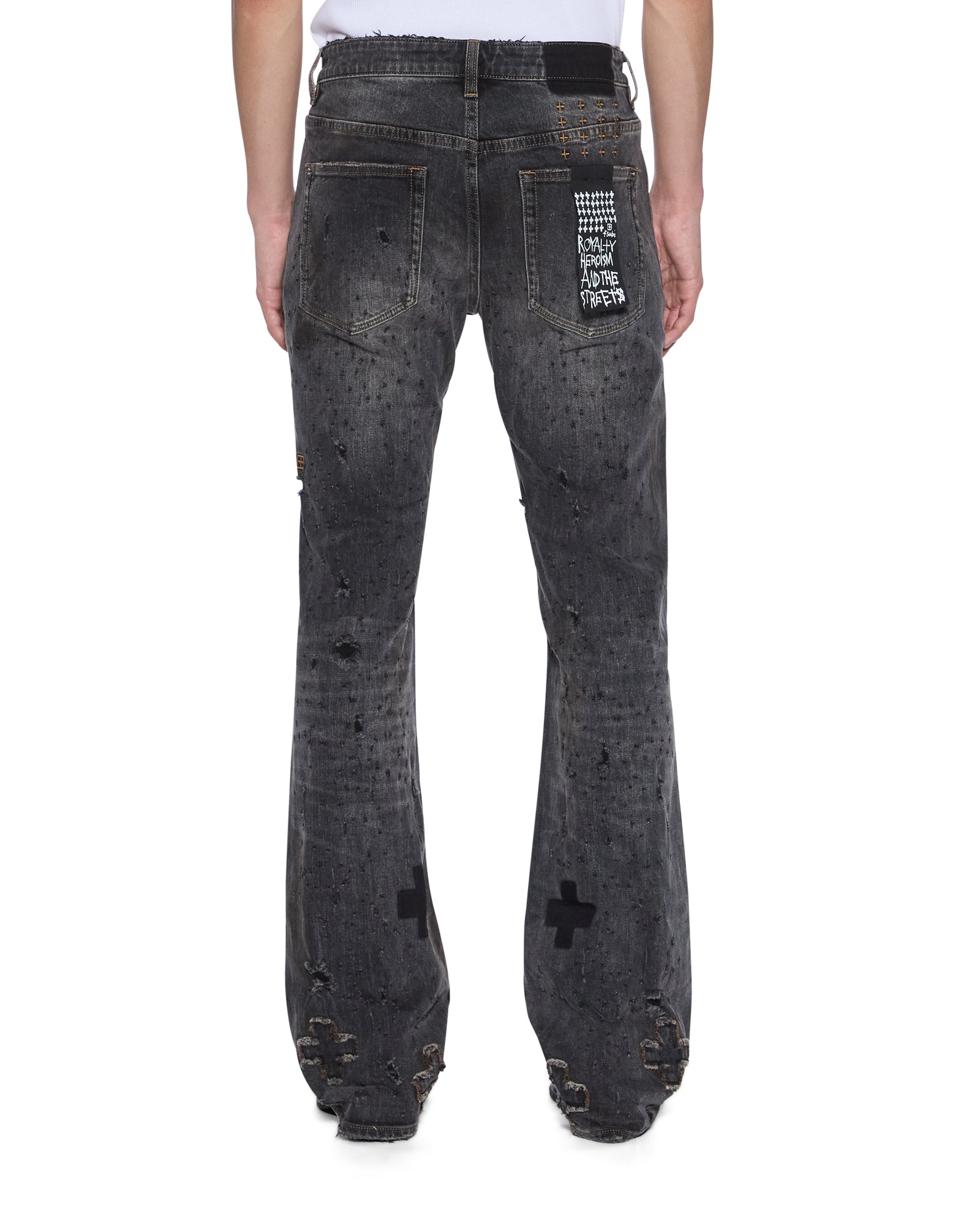 Mens Bronko Asher Black Shotgun Bootcut Denim Jeans - Image 5