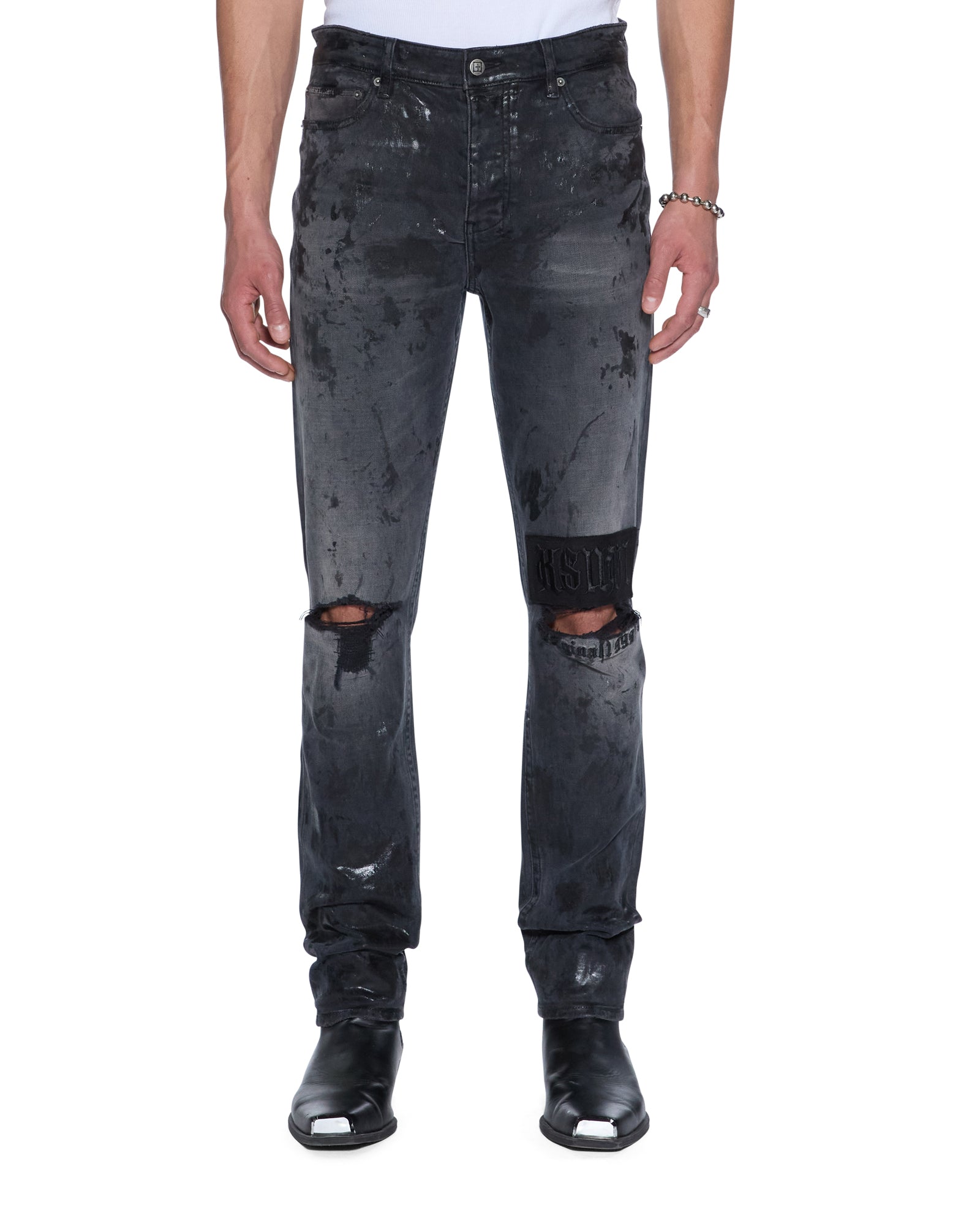 Mens Chitch Powder Grey Praying Slim Denim Jeans