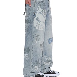 Mens Maxx Rogue Blue Graffiti Baggy Denim Jeans