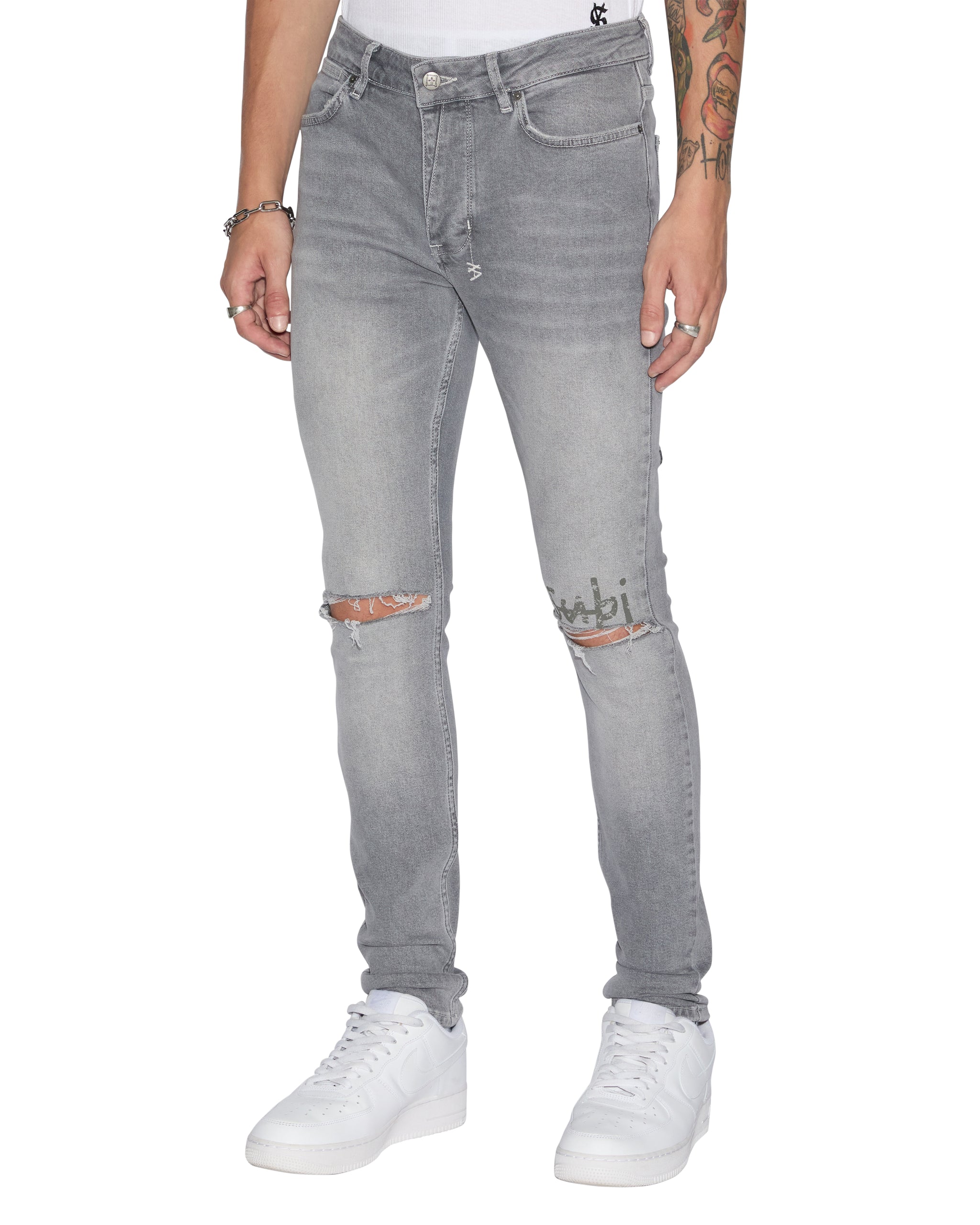 Van Winkle Thrifted Skinny Jeans - Faded Grey Denim