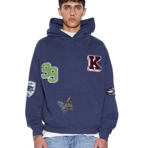 Mens Patched Ekcess Hoodie Navy Fleece