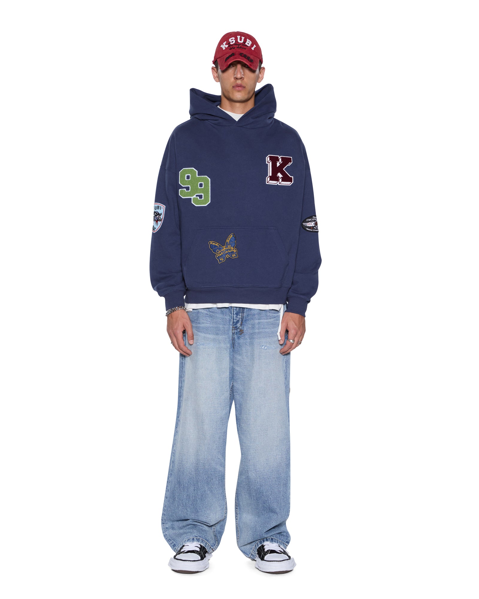 Mens Patched Ekcess Hoodie Navy Fleece - Image 2