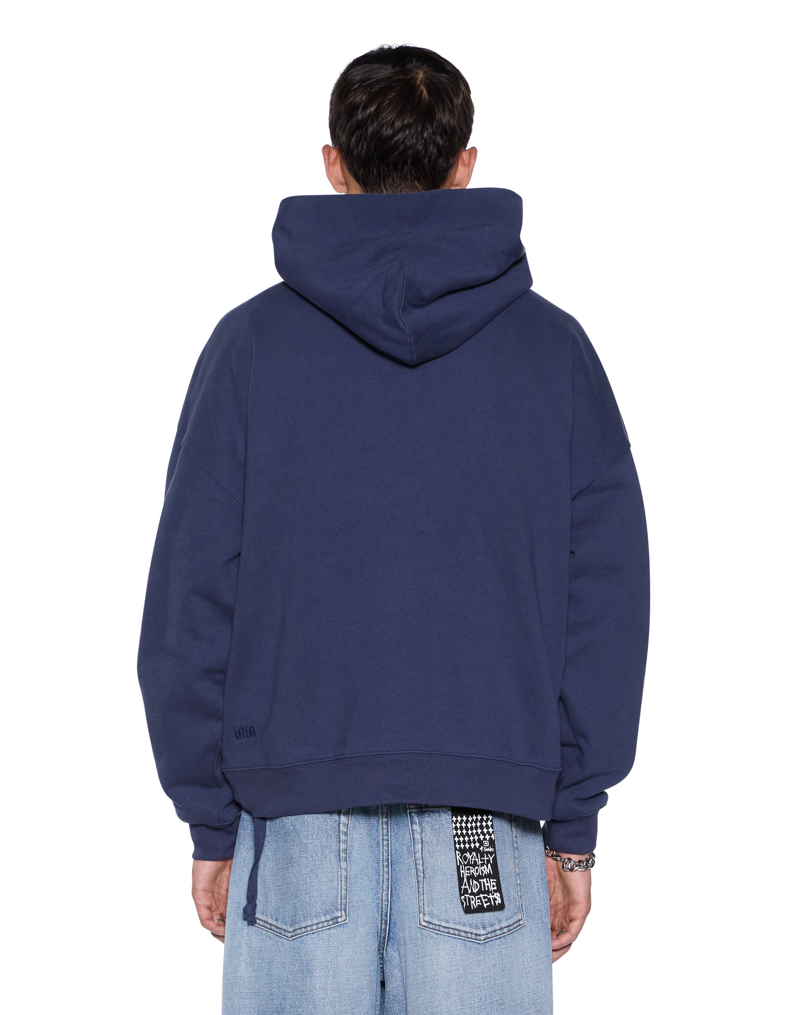 Mens Patched Ekcess Hoodie Navy Fleece - Image 5