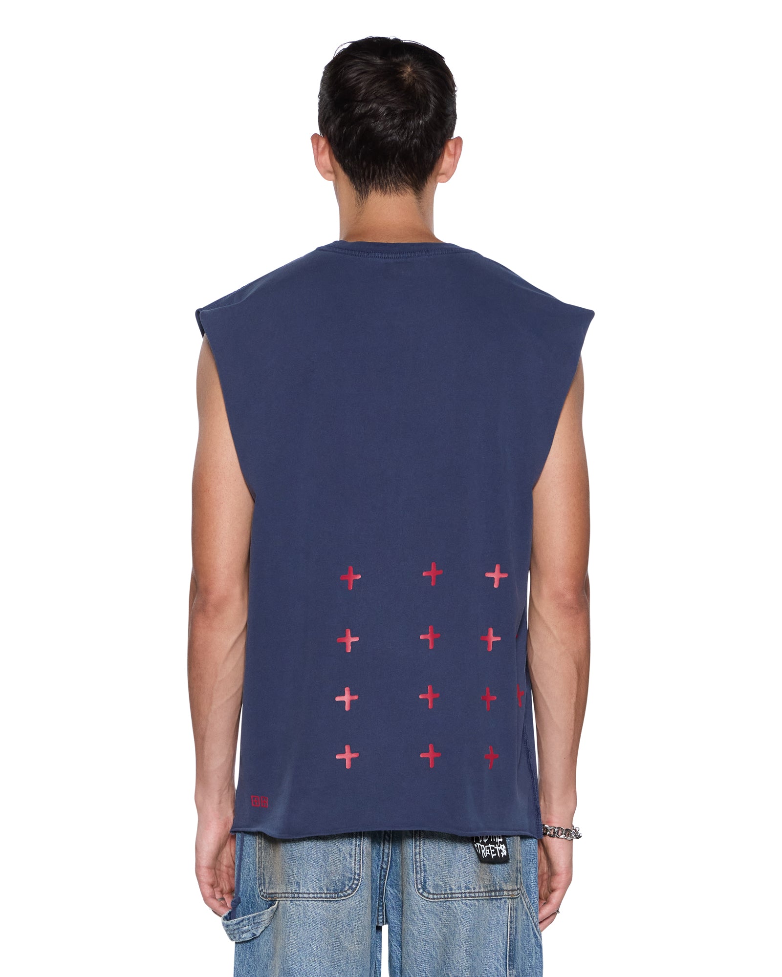 Mens Kingdom Cut Off Biggie Deep Blue Tees - Image 2