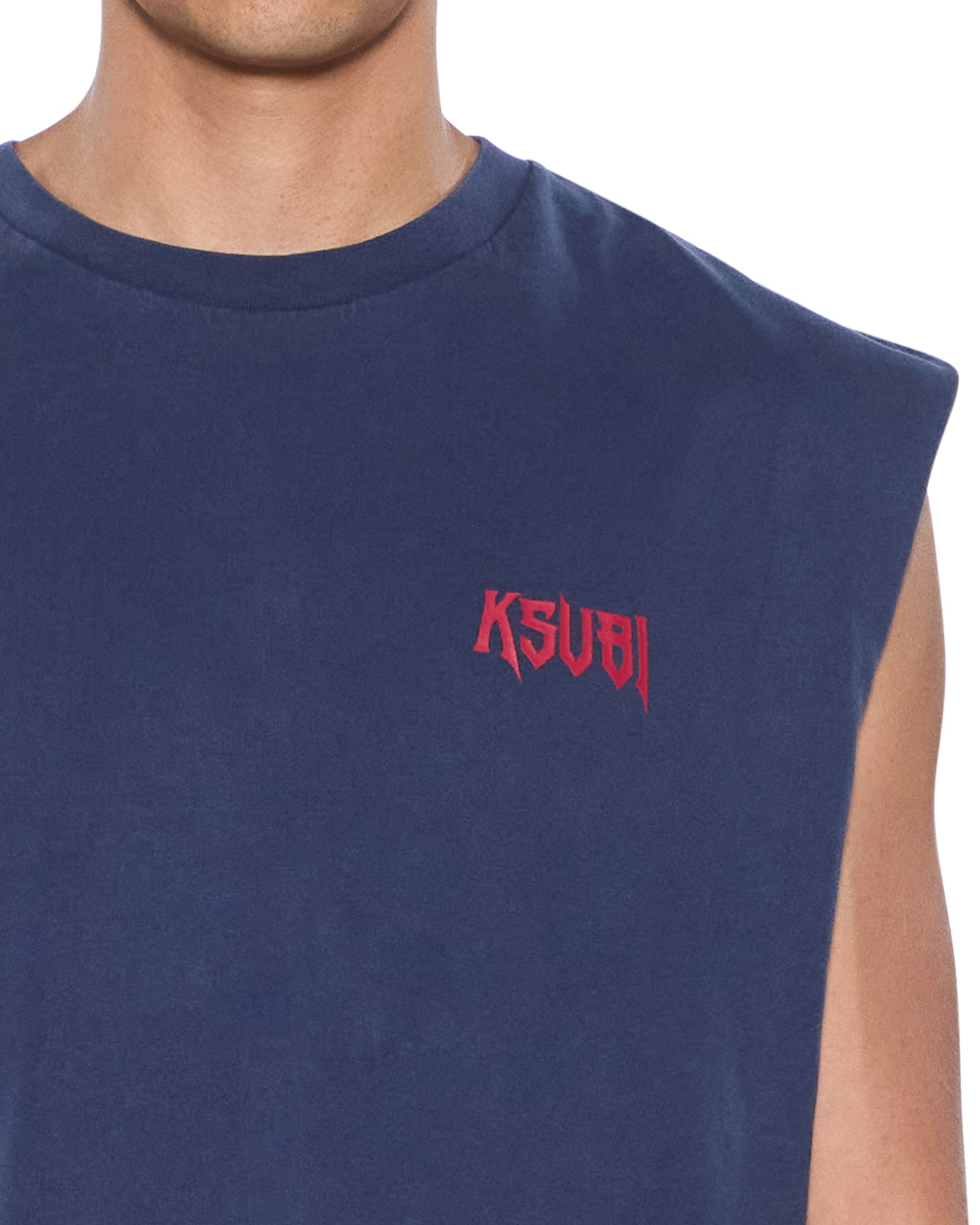 Mens Kingdom Cut Off Biggie Deep Blue Tees - Image 4
