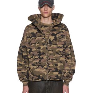 Mens Zip Thru Halen Hoodie Camo Fleece