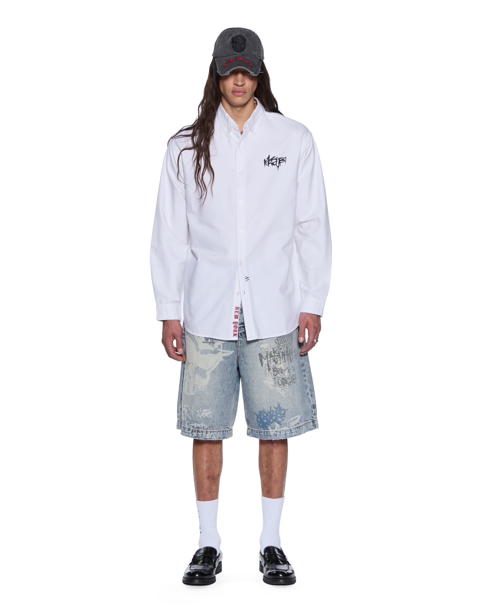 Mens Graffiti Anti Button Down Ls Shirt White Shirts - Image 2