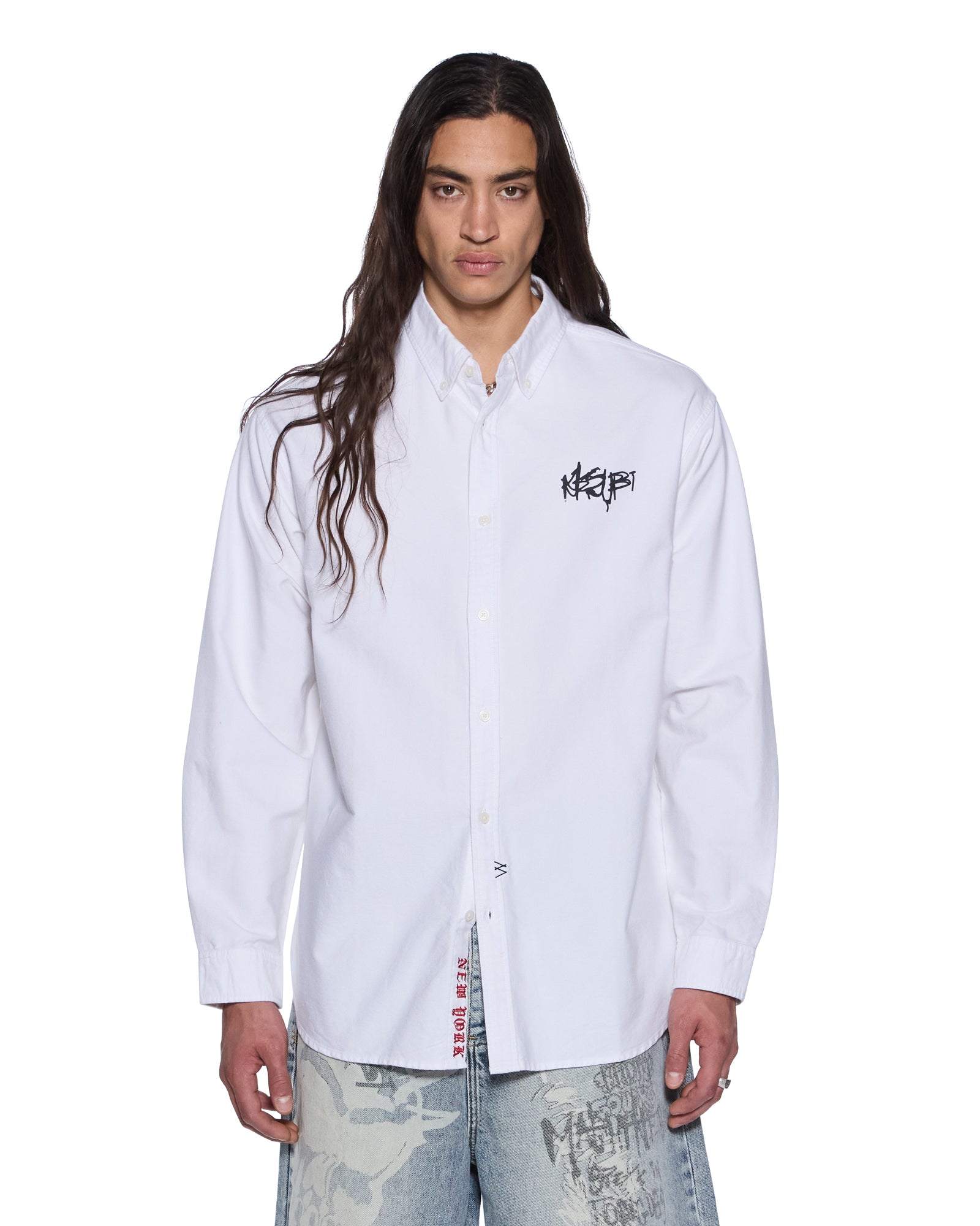 Mens Graffiti Anti Button Down Ls Shirt White Shirts - Image 3