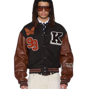 Mens Patched Varsity Jacket Chocolate Jackets