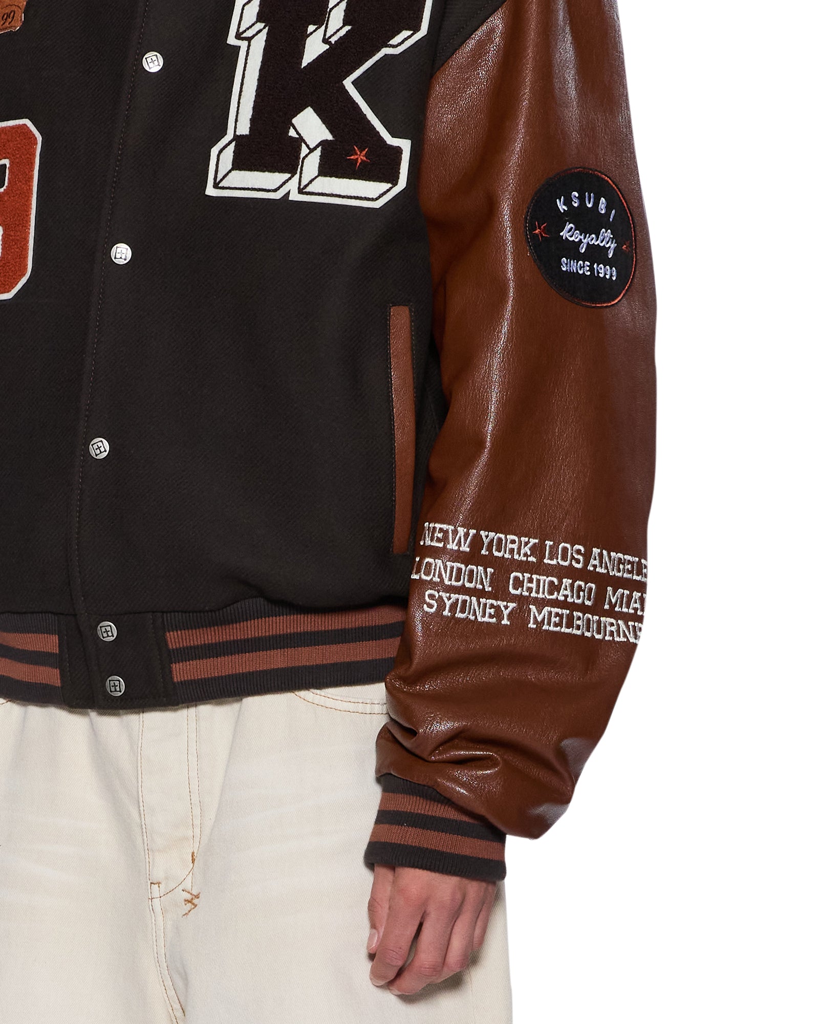 Mens Patched Varsity Jacket Chocolate Jackets - Image 3