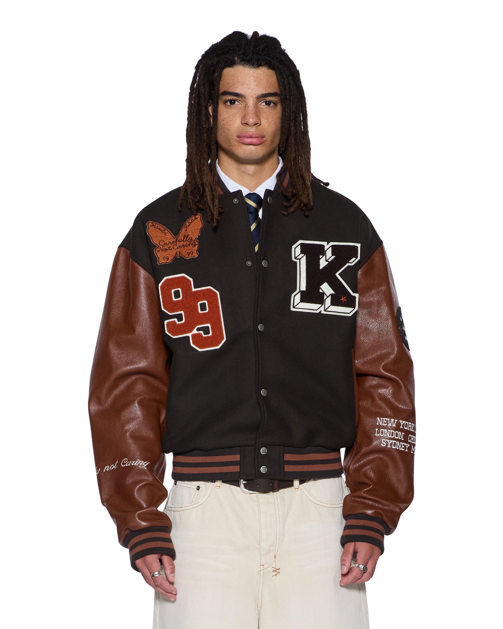 Mens Patched Varsity Jacket Chocolate Jackets - Image 4