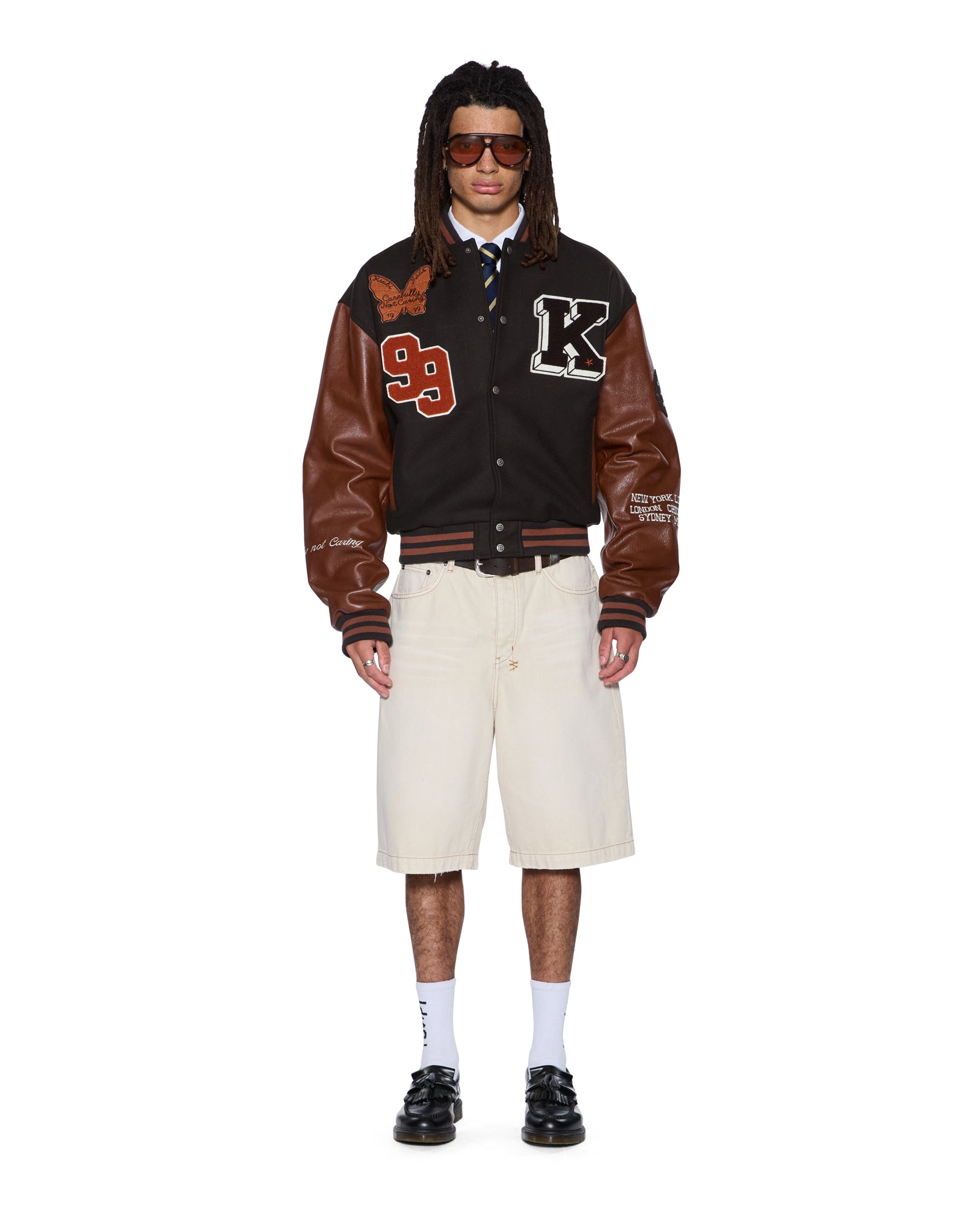 Mens Patched Varsity Jacket Chocolate Jackets - Image 5