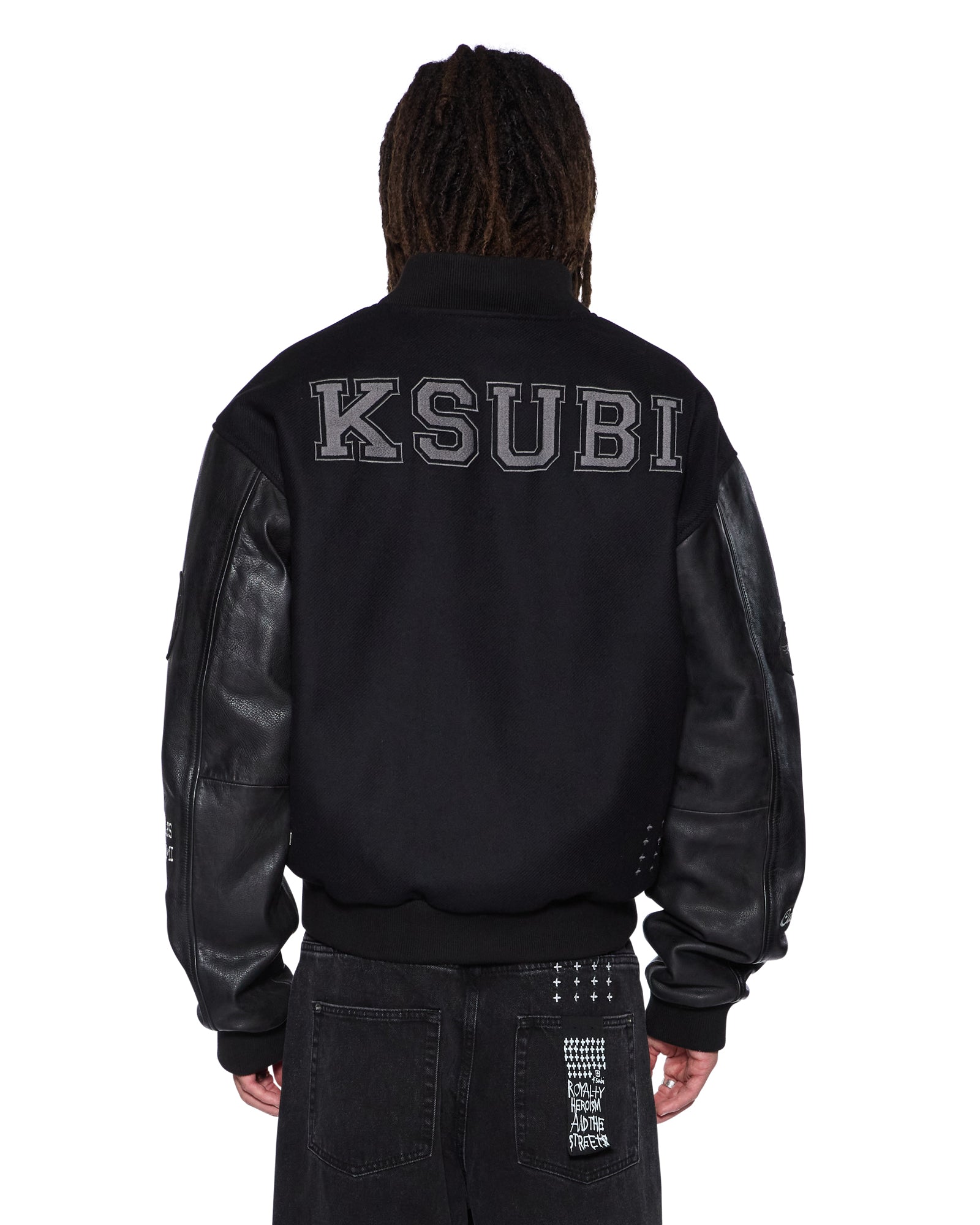 Mens Patched Varsity Jacket Black Jackets - Image 2