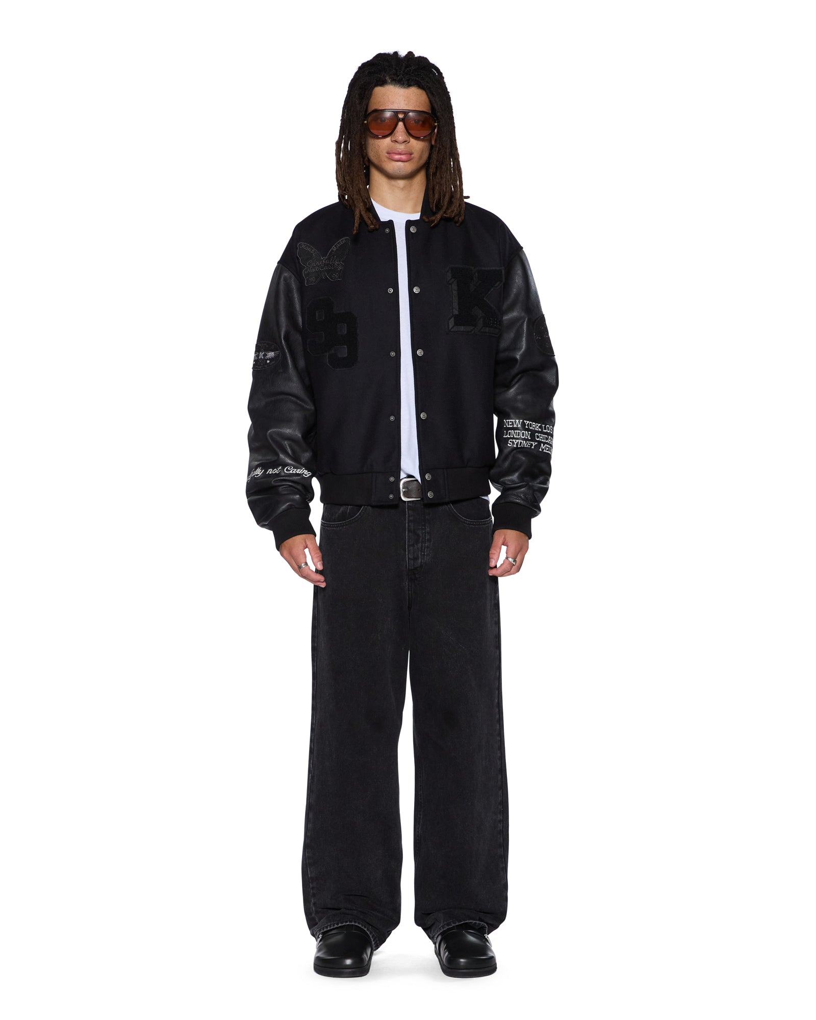 Mens Patched Varsity Jacket Black Jackets - Image 3