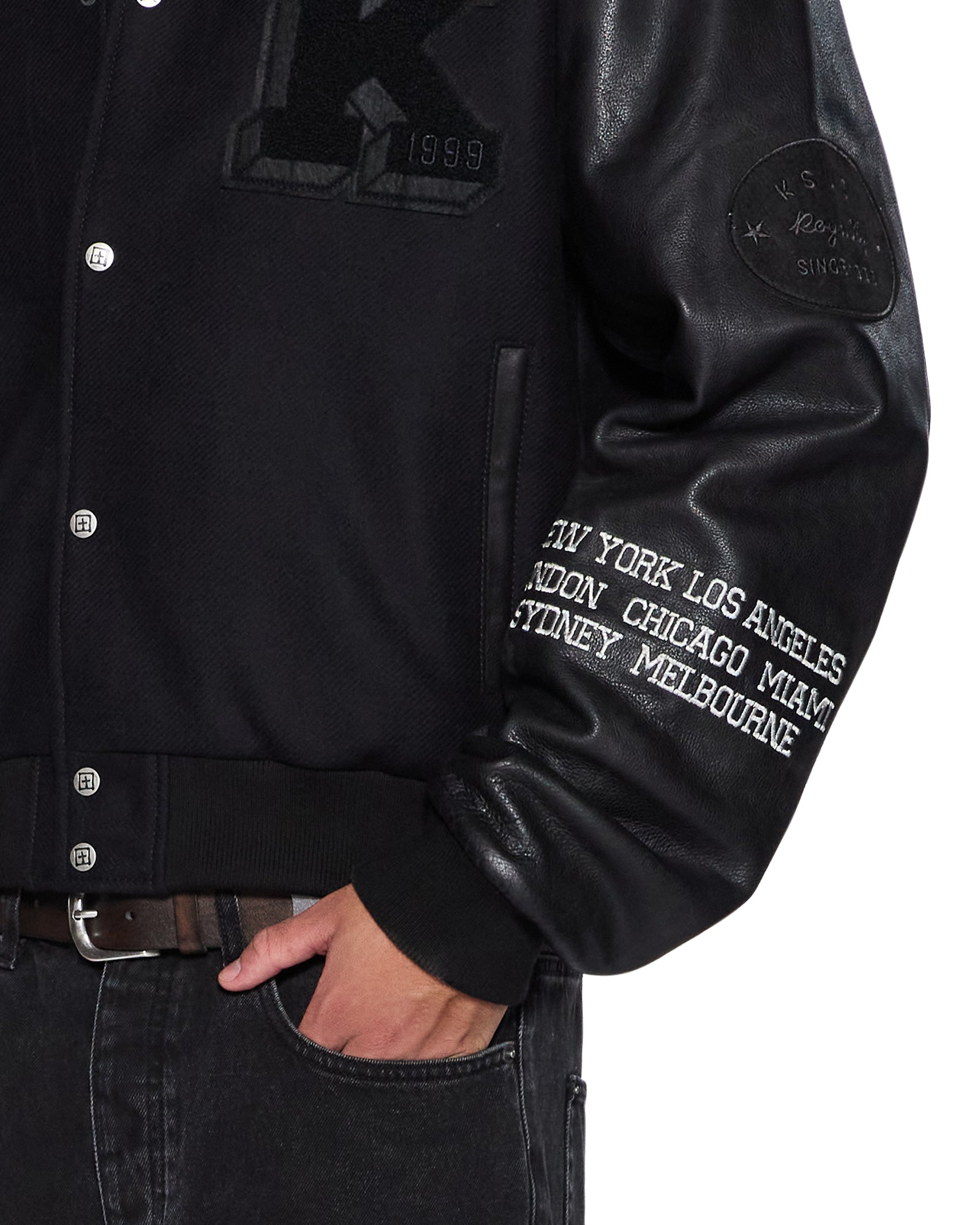 Mens Patched Varsity Jacket Black Jackets - Image 4