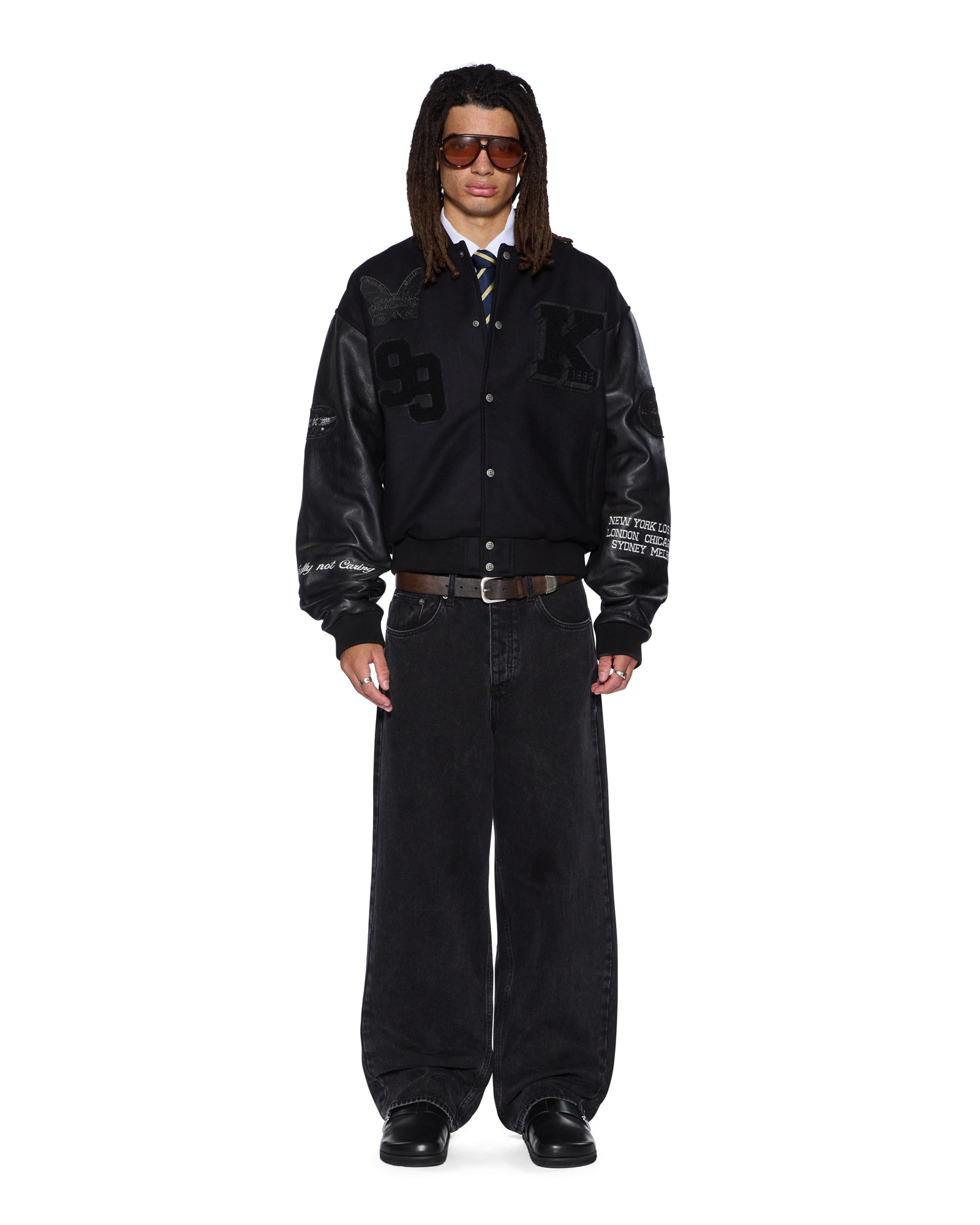 Mens Patched Varsity Jacket Black Jackets - Image 5
