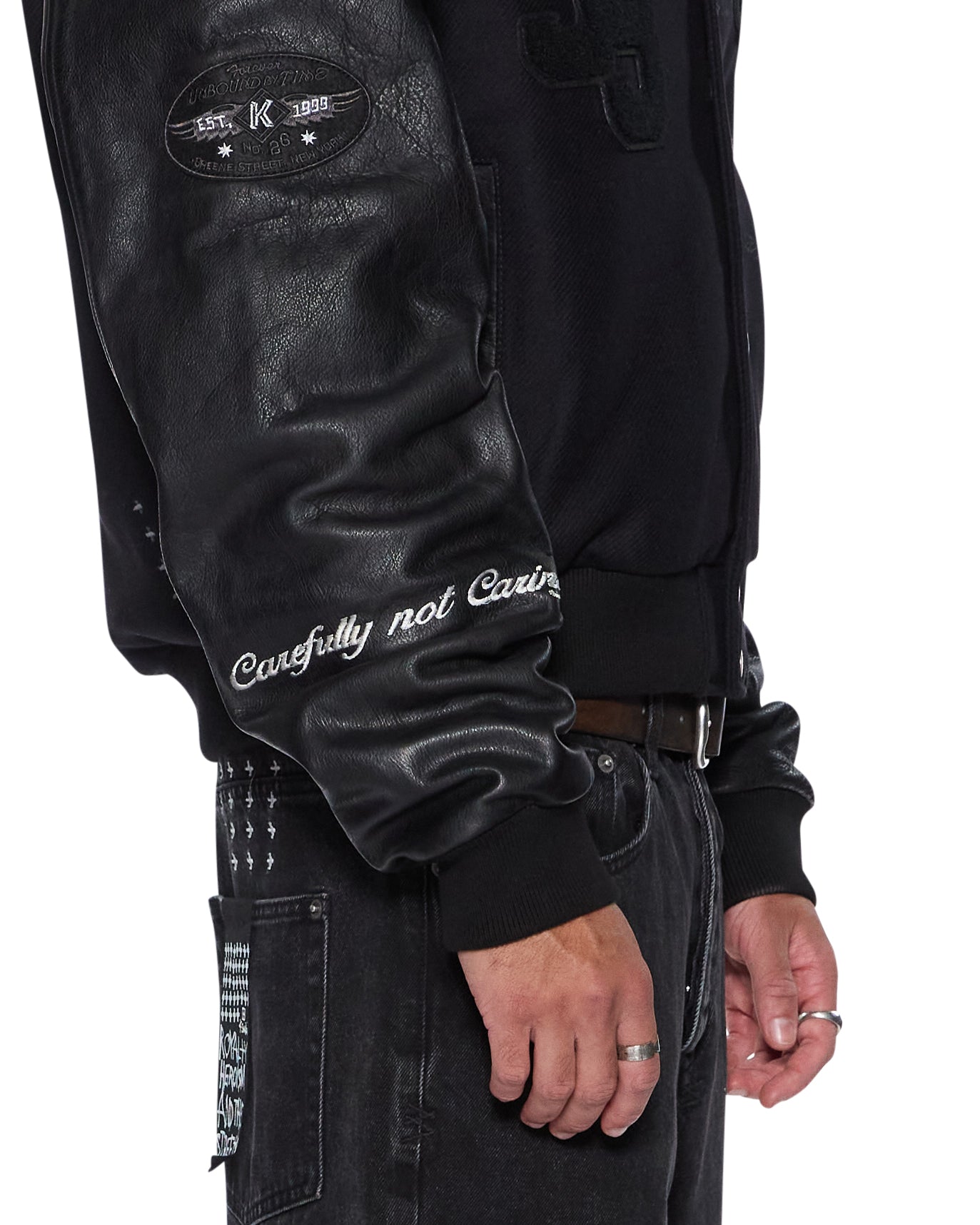 Mens Patched Varsity Jacket Black Jackets - Image 6