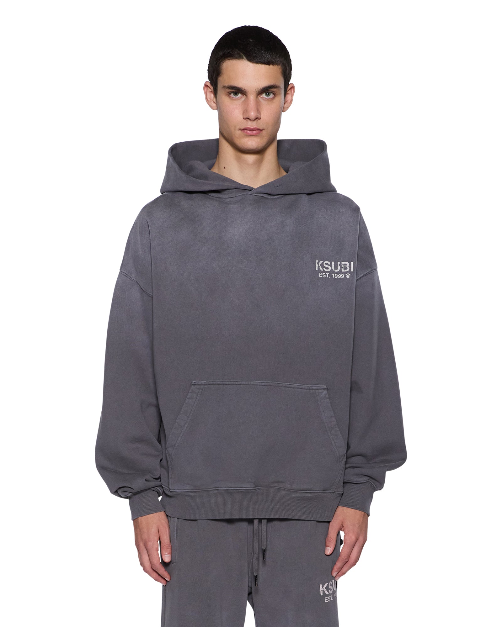 Mens State Ekcess Hoodie Charcoal Fade Fleece - Image 3