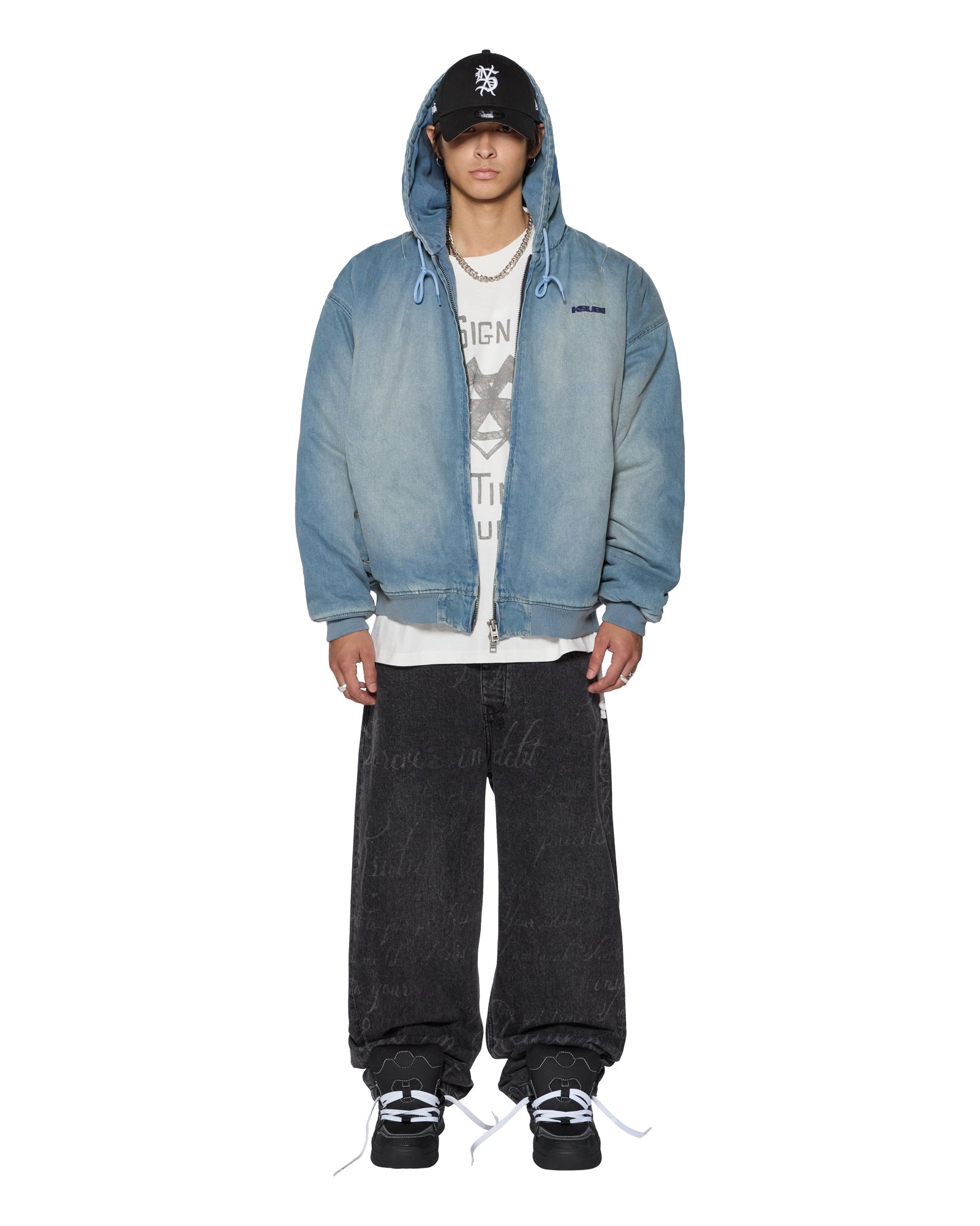 Mens Slouch Bomber Jacket Faded Indigo Jackets - Image 2