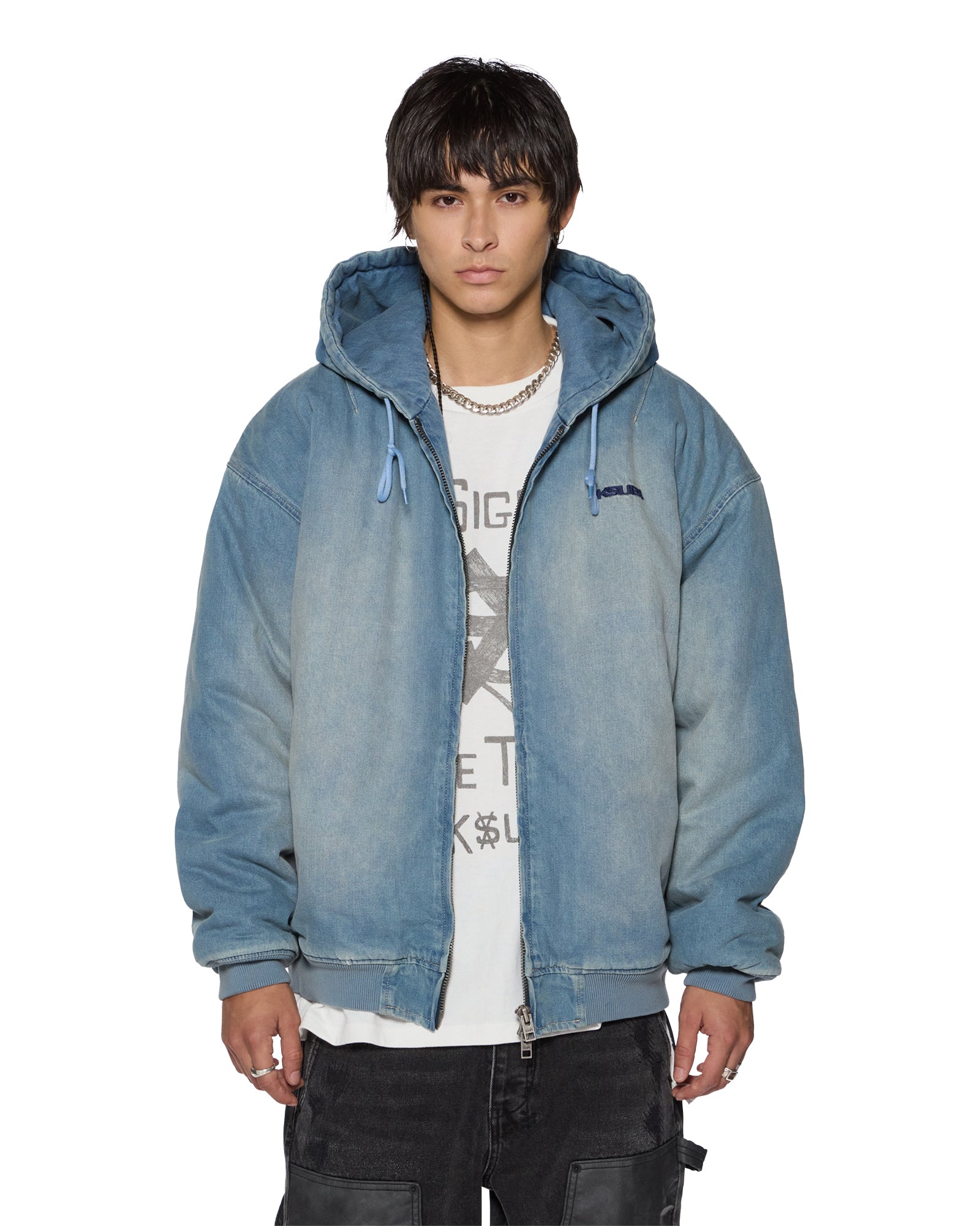 Mens Slouch Bomber Jacket Faded Indigo Jackets - Image 4