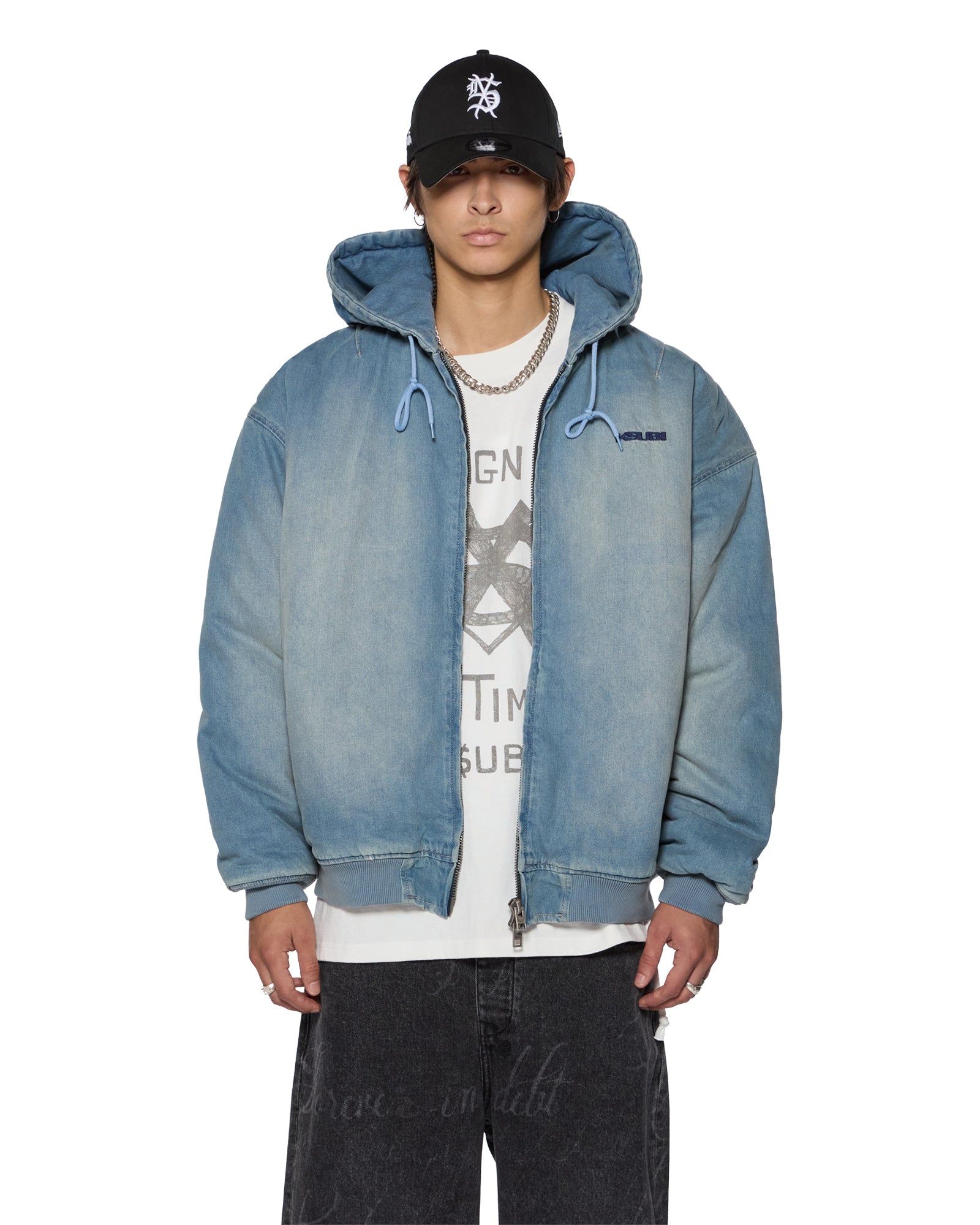 Mens Slouch Bomber Jacket Faded Indigo Jackets - Image 5